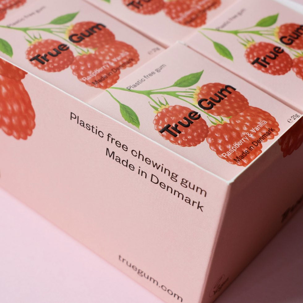 True Gum Kaugummi – Himbeere & Vanille, zuckerfrei, vegan – 21 g