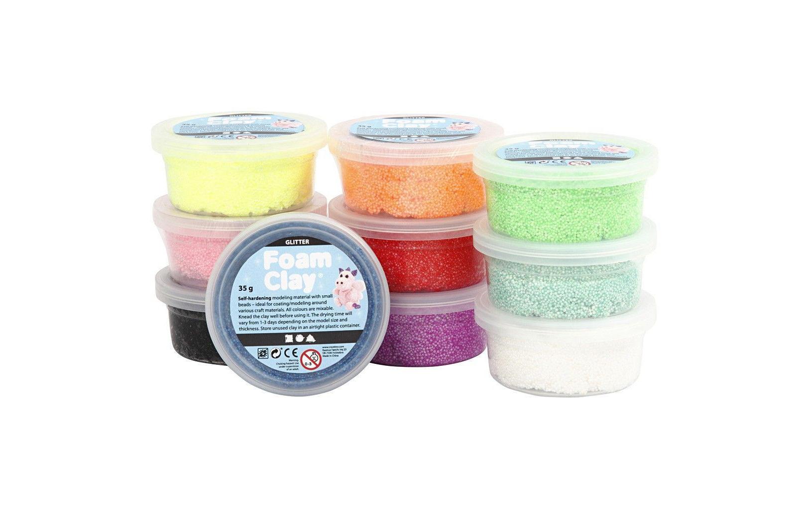 Creativ Company Modelliermasse, Foam Clay, Mehrfarbig, Glitzer, 350 g, 10 Stk., 78890