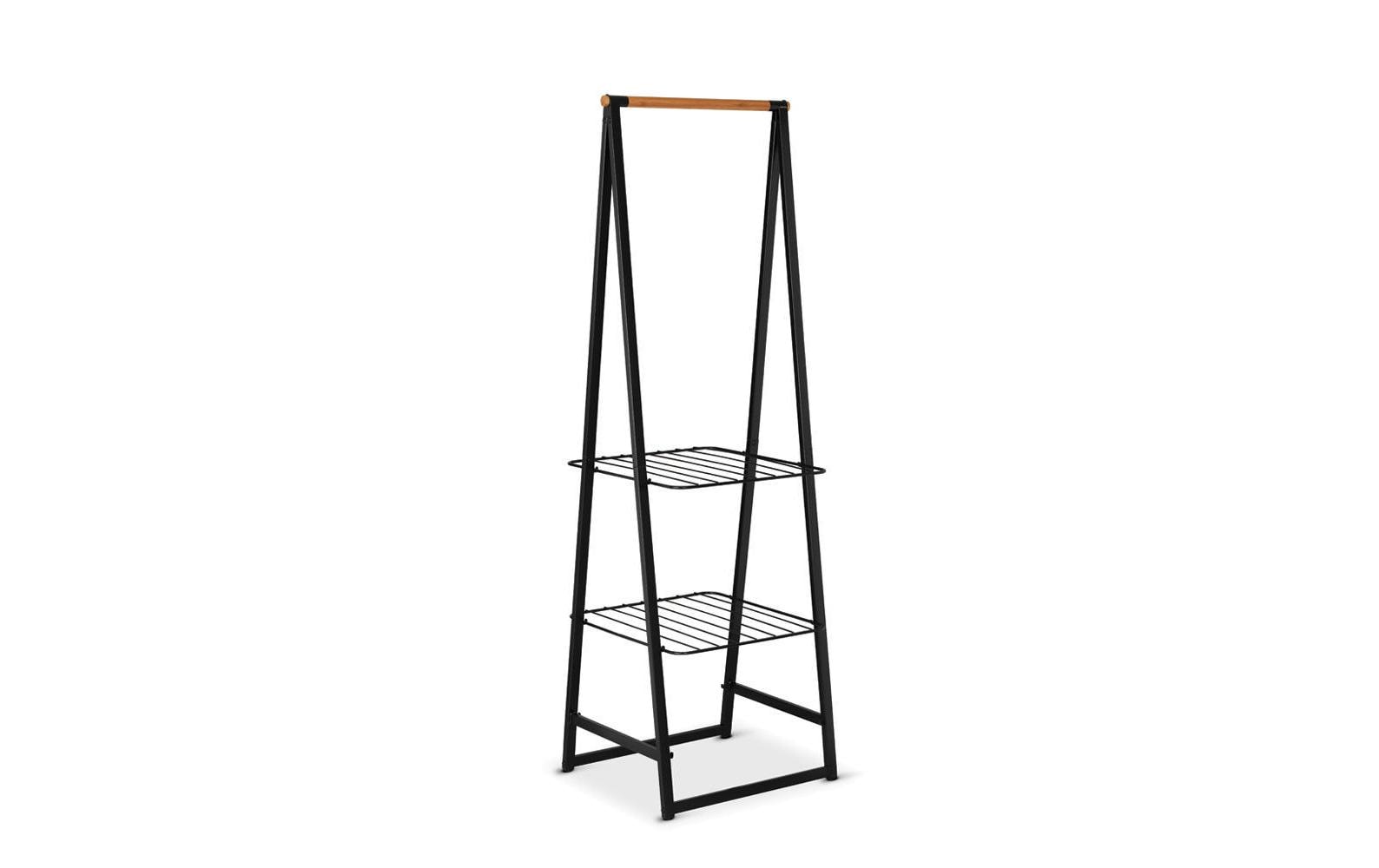 Brabantia Garderobenständer – Stahl/Bambus, Schwarz, 60 × 57 × 190 cm
