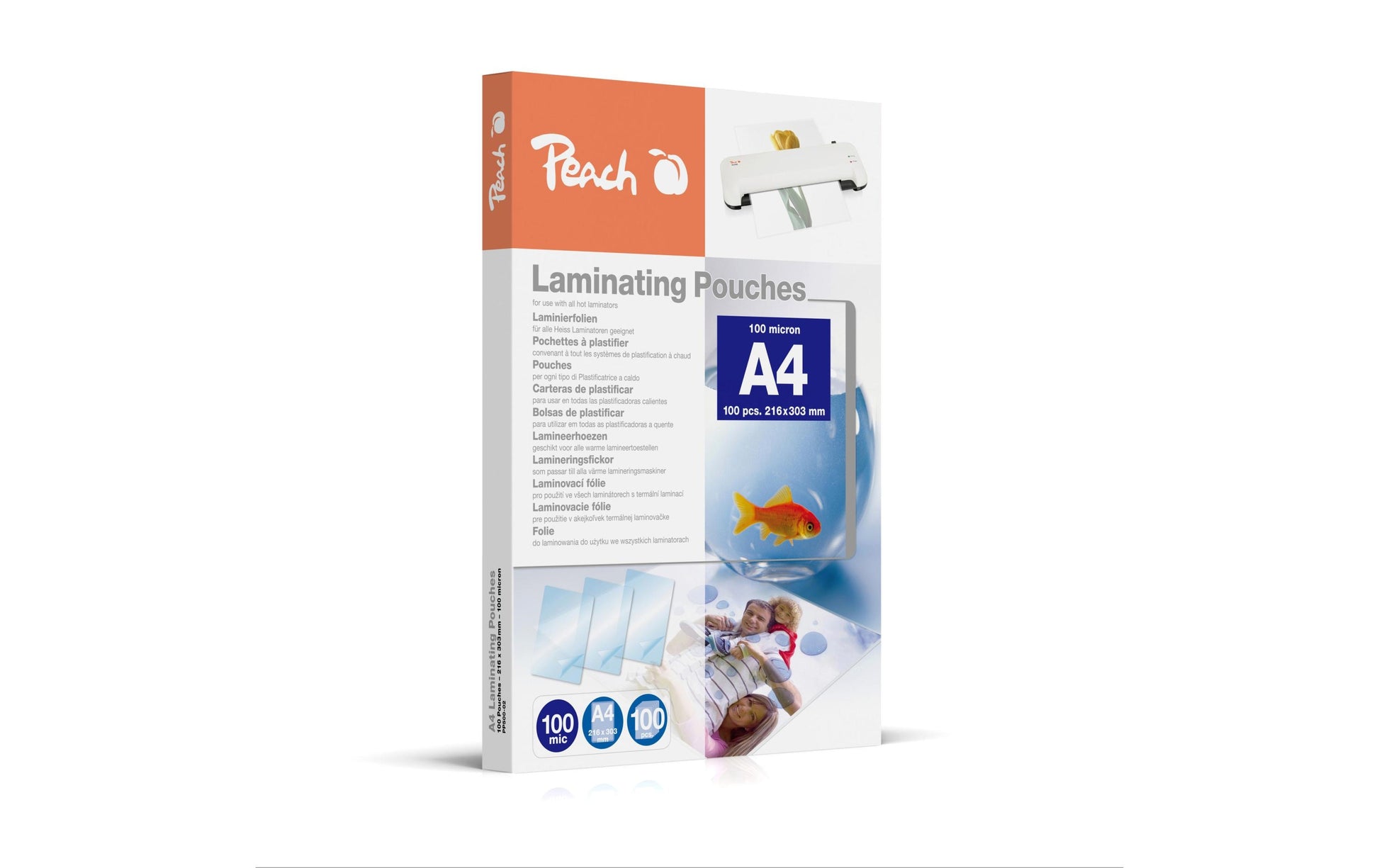 Peach Laminierfolien A4, glänzend – 100 µm, 216 × 303 mm, 100 Stk.