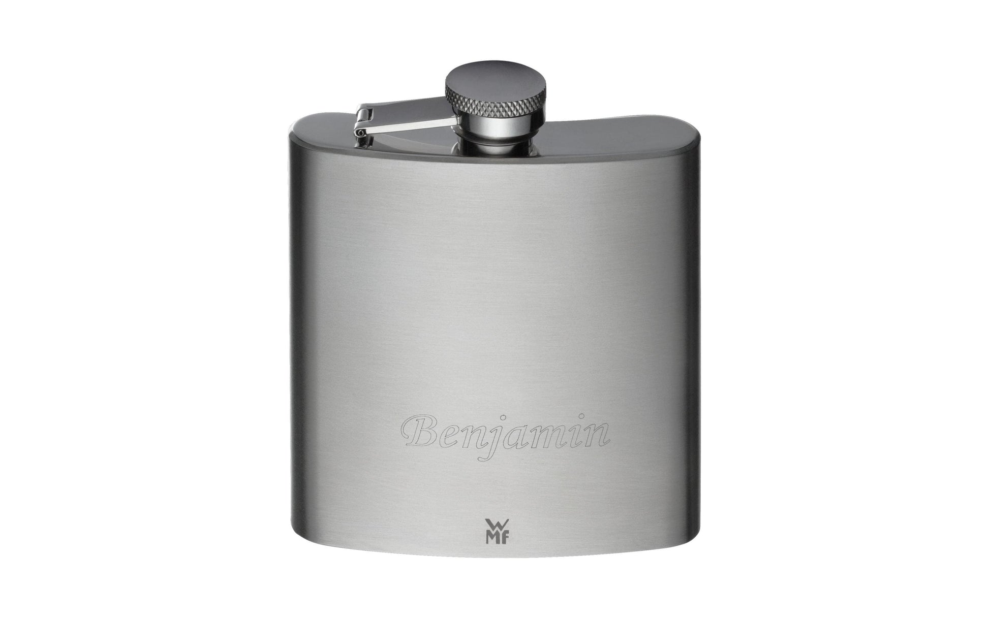 WMF Flachmann Manhattan – 200 ml, Leder, Silber, inkl. Trichter und 4 Schnapsgläser im Lederetui