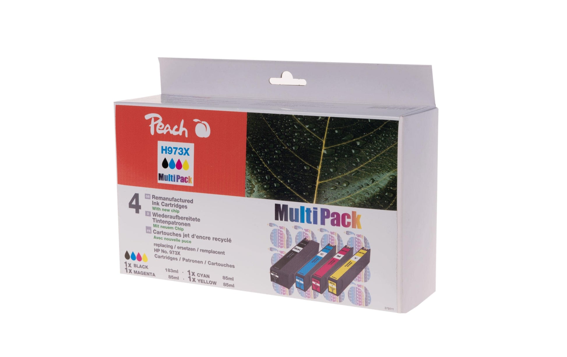 Peach Tintenpatronen-Multipack 973X, CMYK, XL, 4er-Pack, kompatibel – für HP PageWide Pro 452, 477, 570 und andere