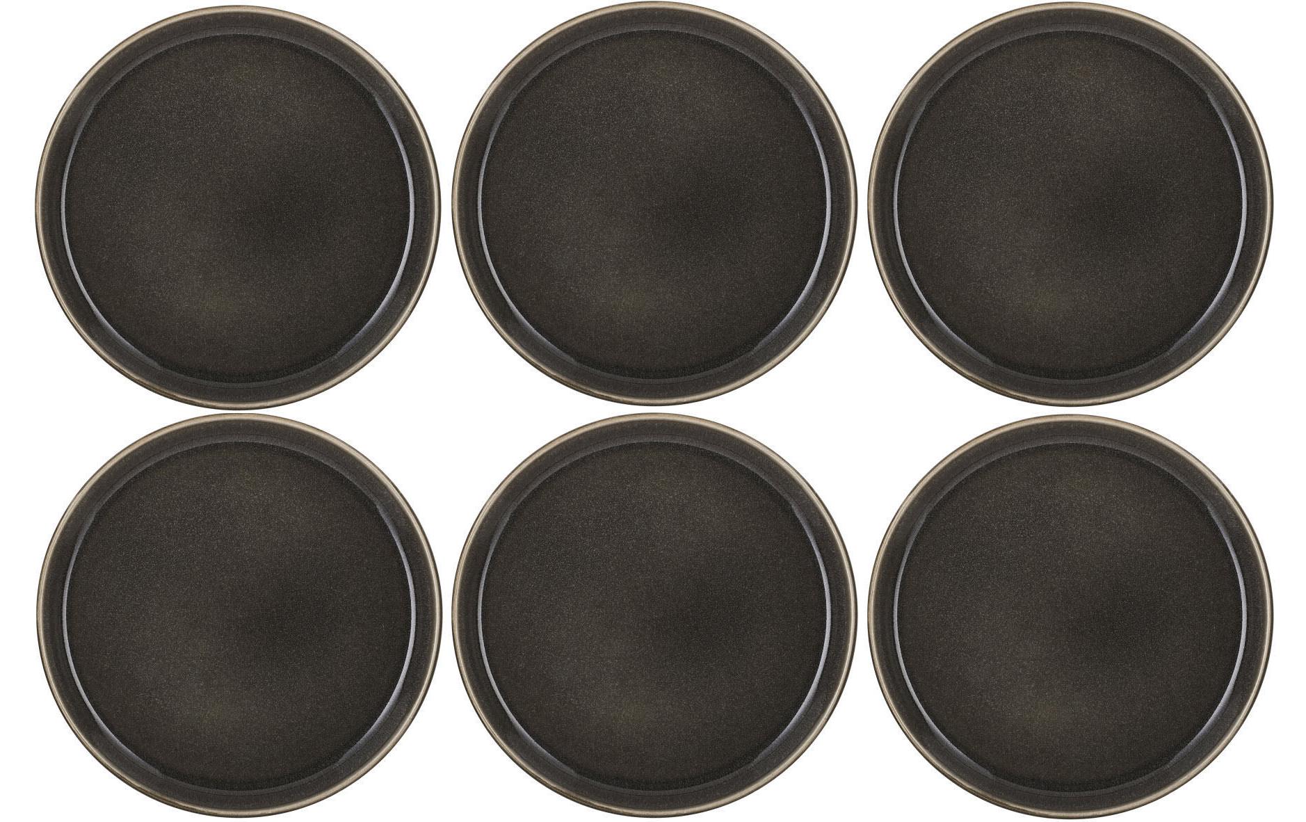 BITZ Dessertteller – 6er Set, Ø 21,0 cm, Steingut, Grau, spülmaschinenfest, mikrowellengeeignet