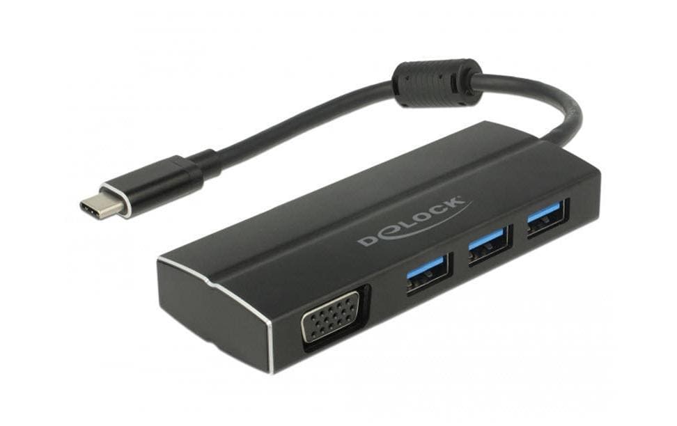 DeLOCK 63932 Multiport-Adapter – USB-C, 1× VGA, 3× USB-A, für Windows/Mac/Linux