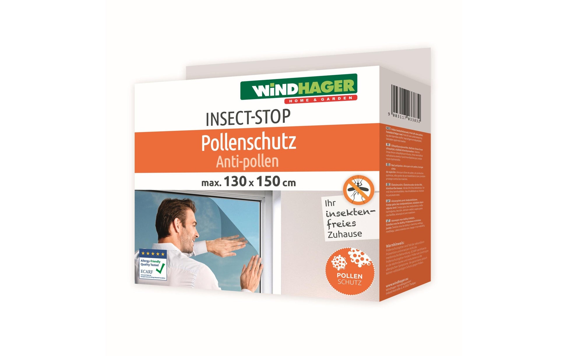 Windhager Fenster-Fliegengitter – 130 × 150 cm – Anthrazit – Siebmasche – Fixierband – Für Fluginsekten