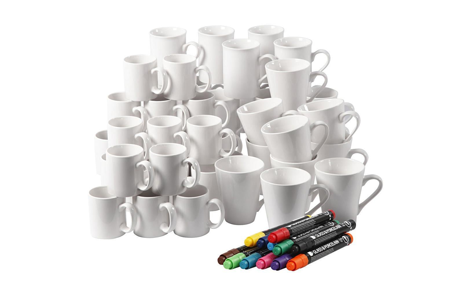 Creativ Company Bastelset Porzellantassen Porzellanmalerei – 48 Tassen, 12 Porzellanmalstifte