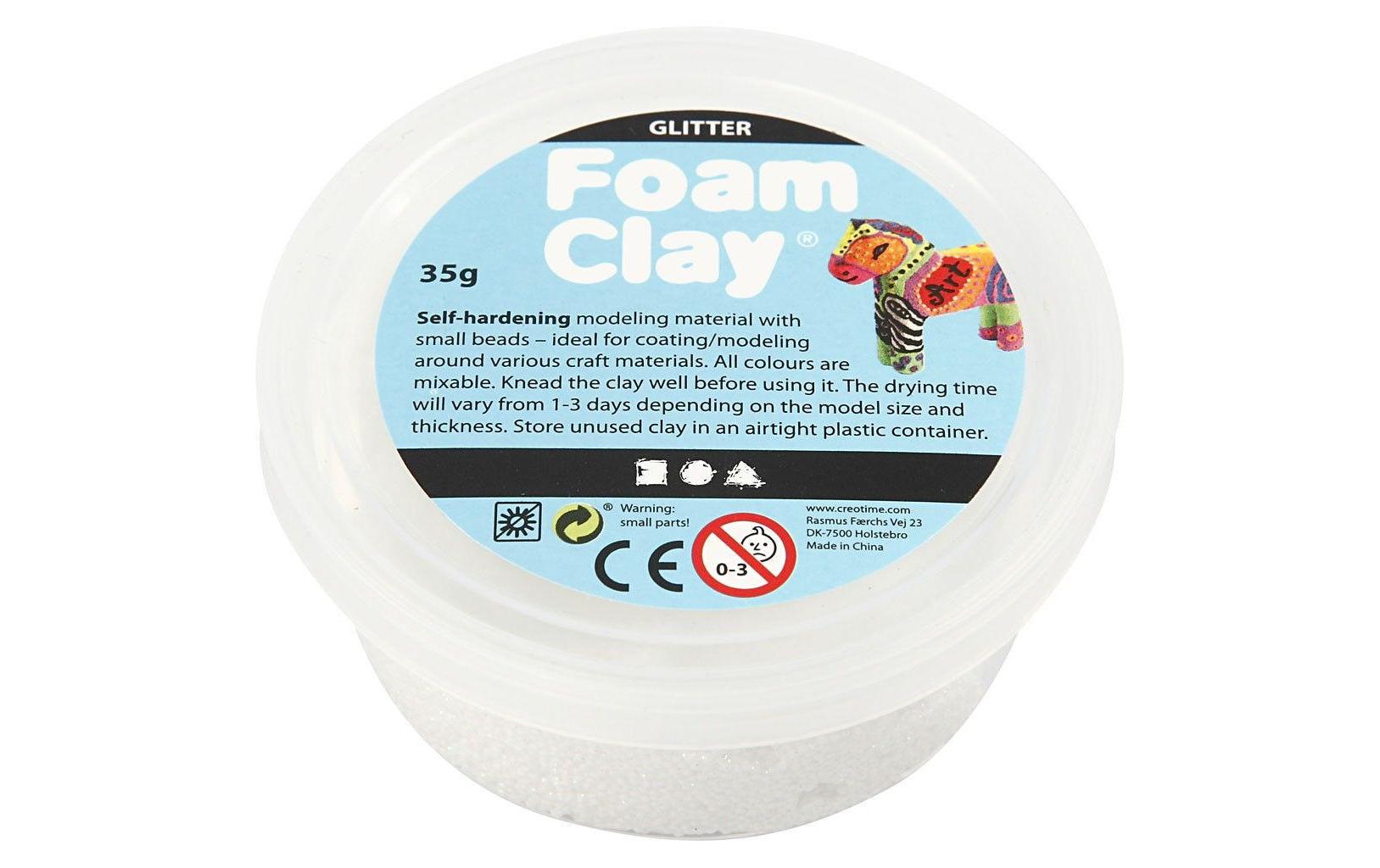 Creativ Company Modelliermasse, Foam Clay, Weiss, Glitzer, 35 g, 1 Stk.