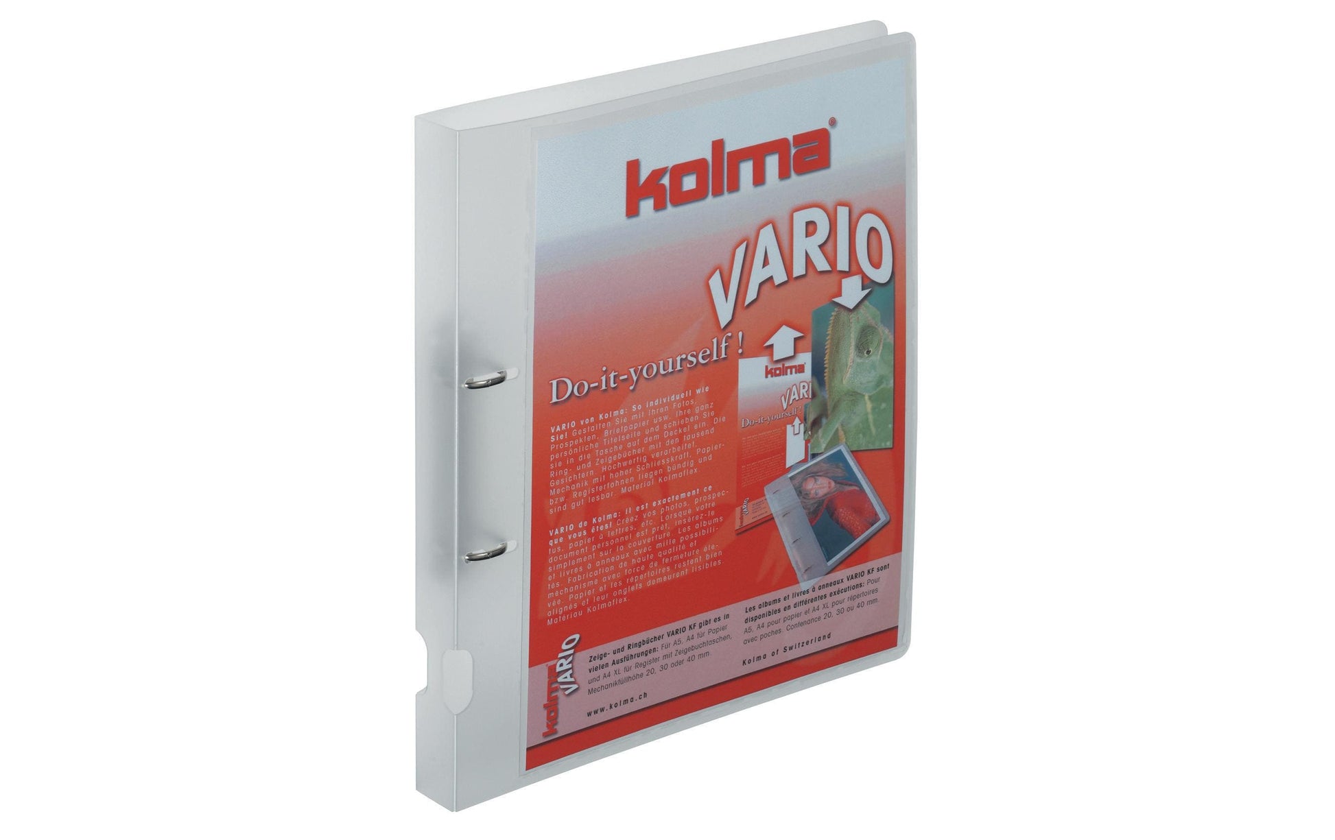 Kolma Zeigebuch – A4 Hochformat – 2-Ring Bügelmechanik, Ø 20 mm, Rücken 27 mm – Transparent, mit Sichttasche