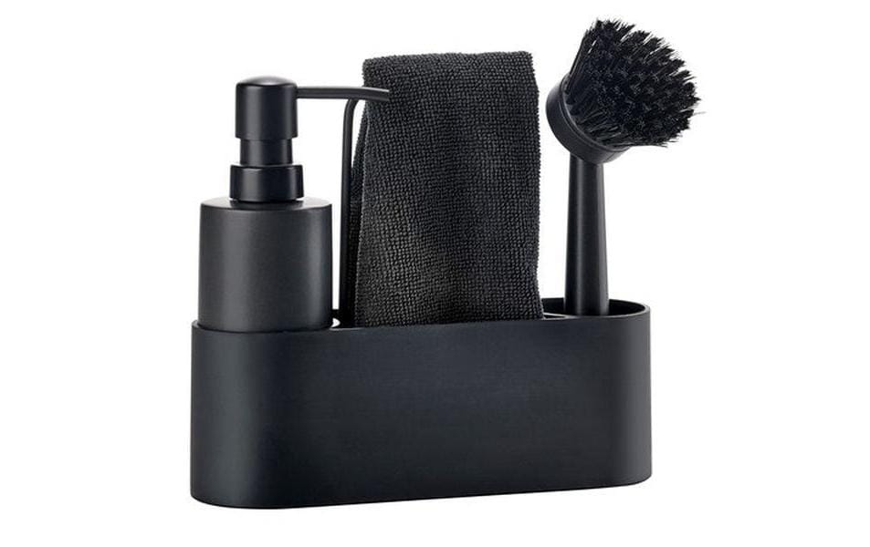 Zone Denmark Geschirrspül-Set 4-teilig, 6,9 × 22,4 × 19,3 cm, Silikon/Keramik, Schwarz
