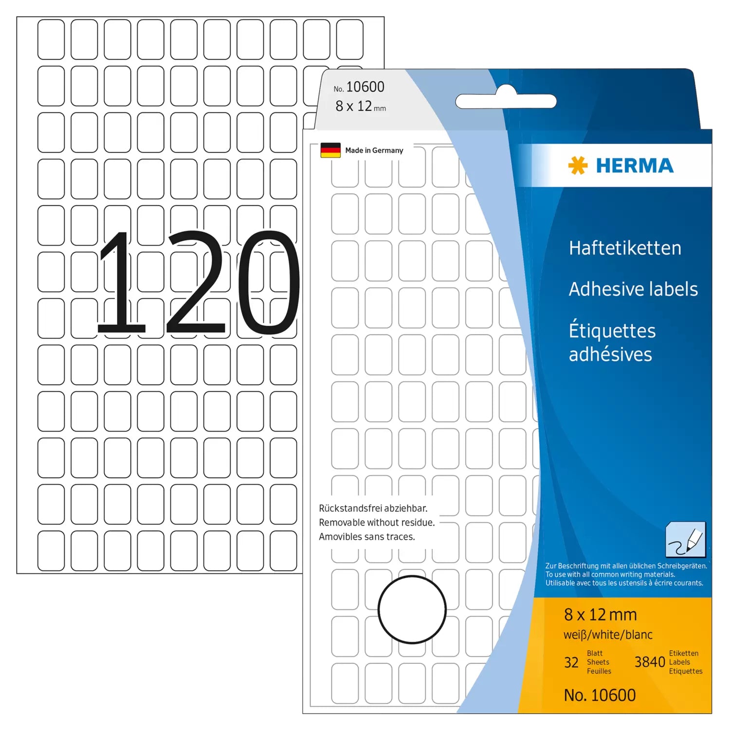 HERMA Schuletiketten – 8 × 12 mm, Abgerundete Ecken, 2880 Stk, 24 Bogen, Papier, Ablösbar