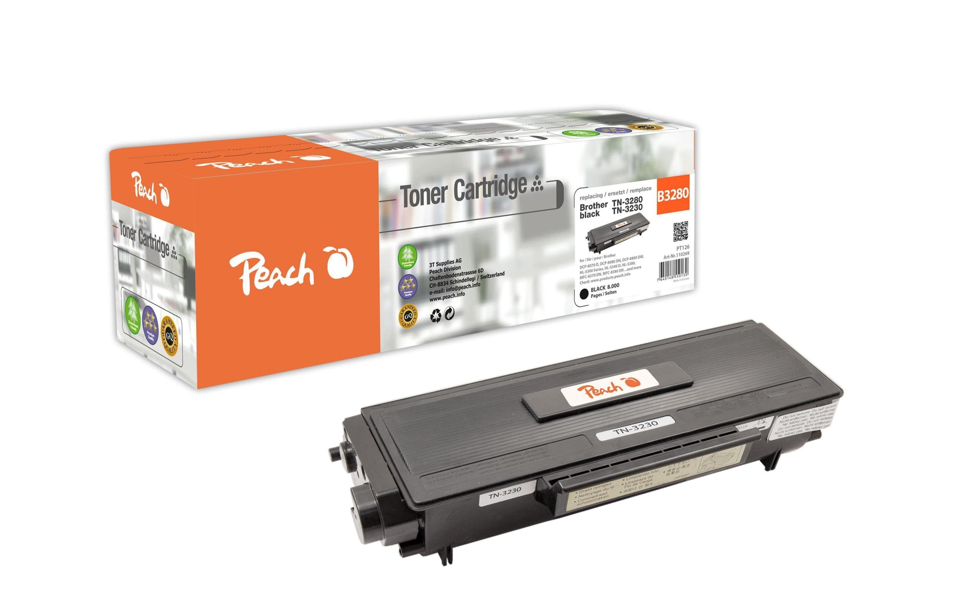 Peach TN-3280 Schwarz Toner – Kompatibel – 8'000 Seiten – für Brother DCP-8070 D/DCP-8080 DN/DCP-8085 DN