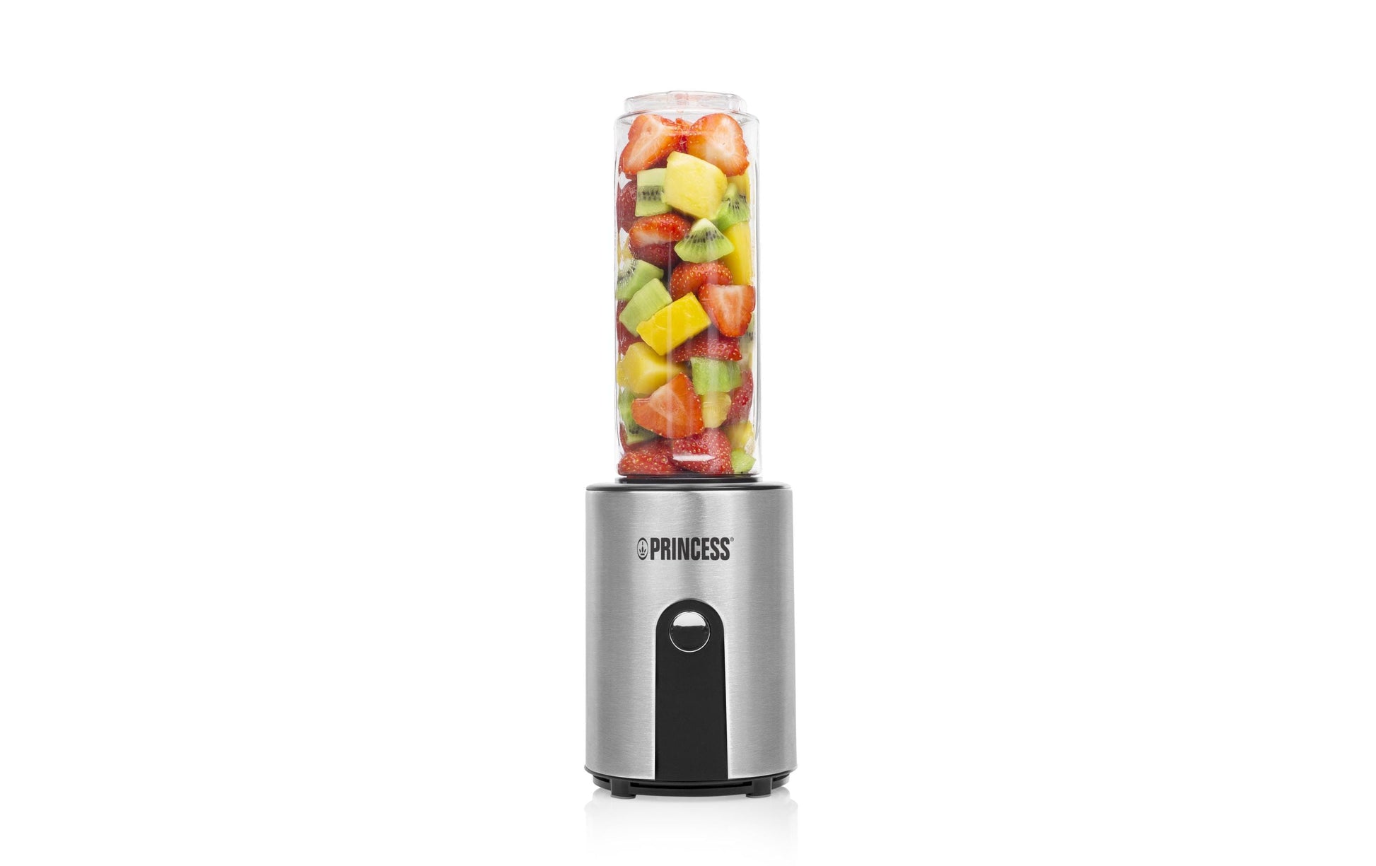Princess Smoothie-Mixer 01.217401.01.001 – 0,6 l, 300 W, spülmaschinenfest – schwarz/edelstahl/transparent