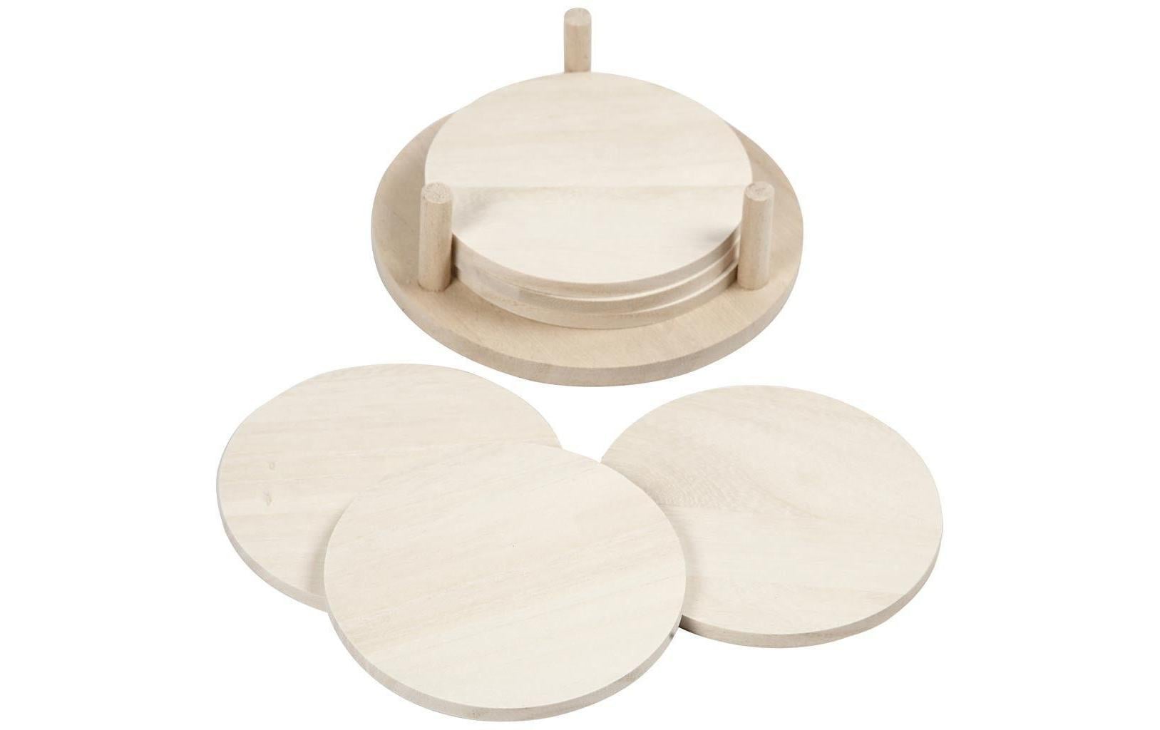 Creativ Company Untersetzer – 6er Set, Ø 9,5 cm, H 0,5 cm, Holz (Paulownia), Beige