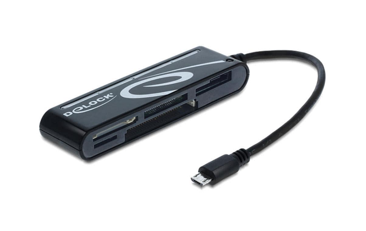 DeLOCK 91732 – Kartenleser (Micro-USB OTG, USB 2.0) – für SD/microSD/CF/MMC/MS – Kabellänge 0,155 m – Schwarz
