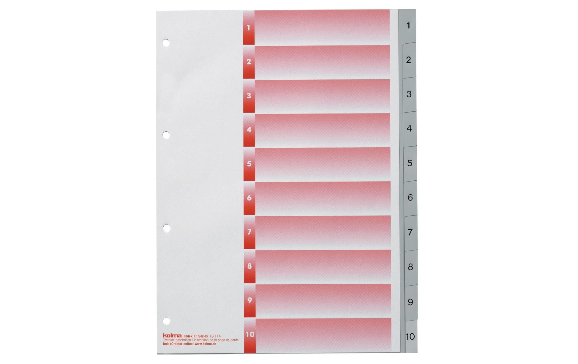 Kolma Register – A4, 10-teilig, PP, grau, nummeriert, mit Indexblatt, 4-fach Lochung, für A4