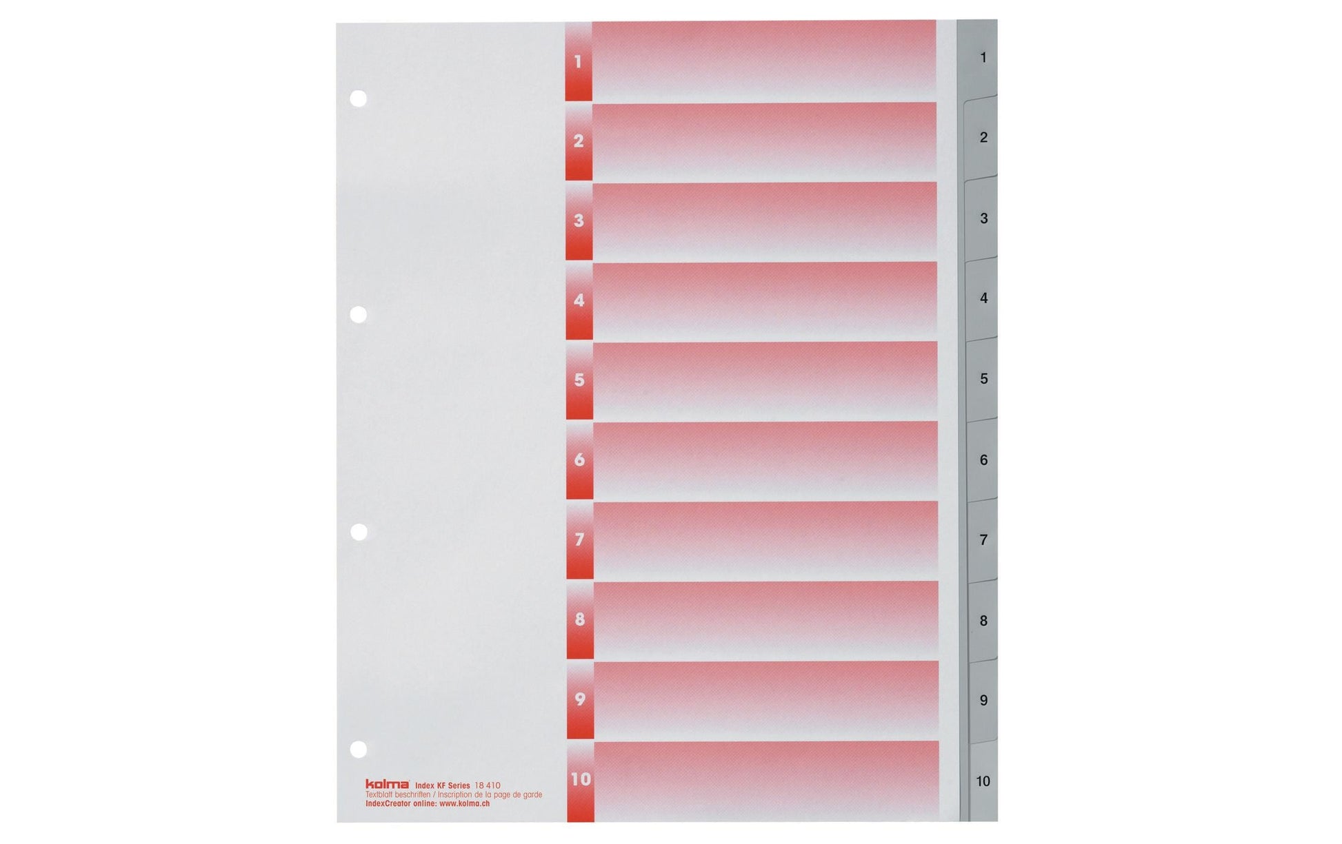KolmaFlex XL Register – Vollformat überbreit, 10-teilig, PP, grau, mit Indexblatt, für Zeigebuchtaschen