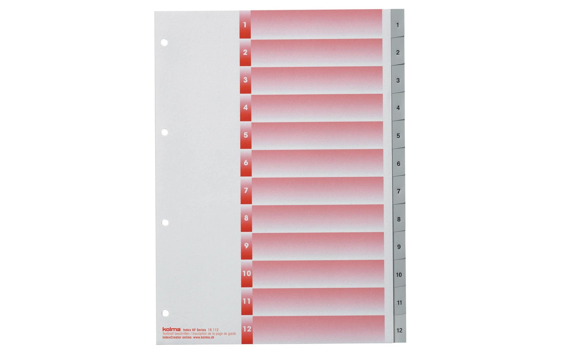KolmaFlex Register – A4, 12-teilig, PP, grau, vorgedruckt, Indexblatt, 4-fach Lochung