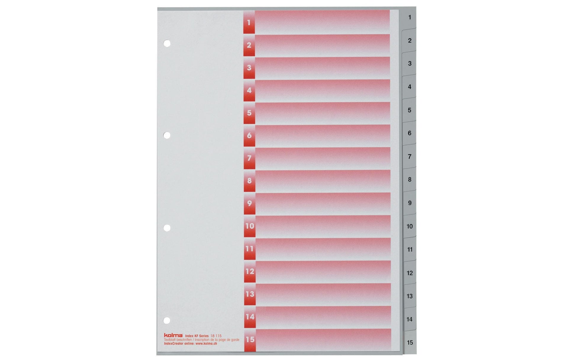 KolmaFlex Register – A4, 15-teilig, PP, grau, nummeriert, mit Indexblatt, 4-fach gelocht