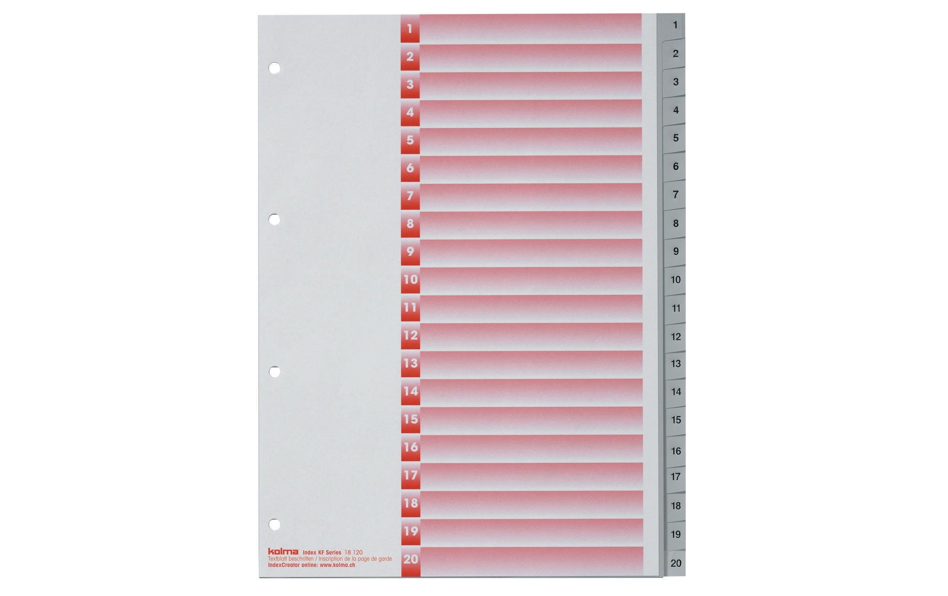 KolmaFlex Register – A4, 20-teilig, PP, grau, vorgedruckt, 4-fach gelocht