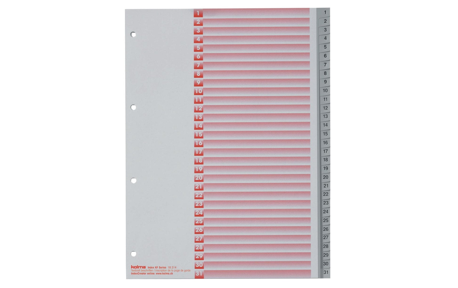 KolmaFlex Register – A4, 31-teilig, PP, grau, vorgedruckt, 4-fach Lochung, für A4 hoch