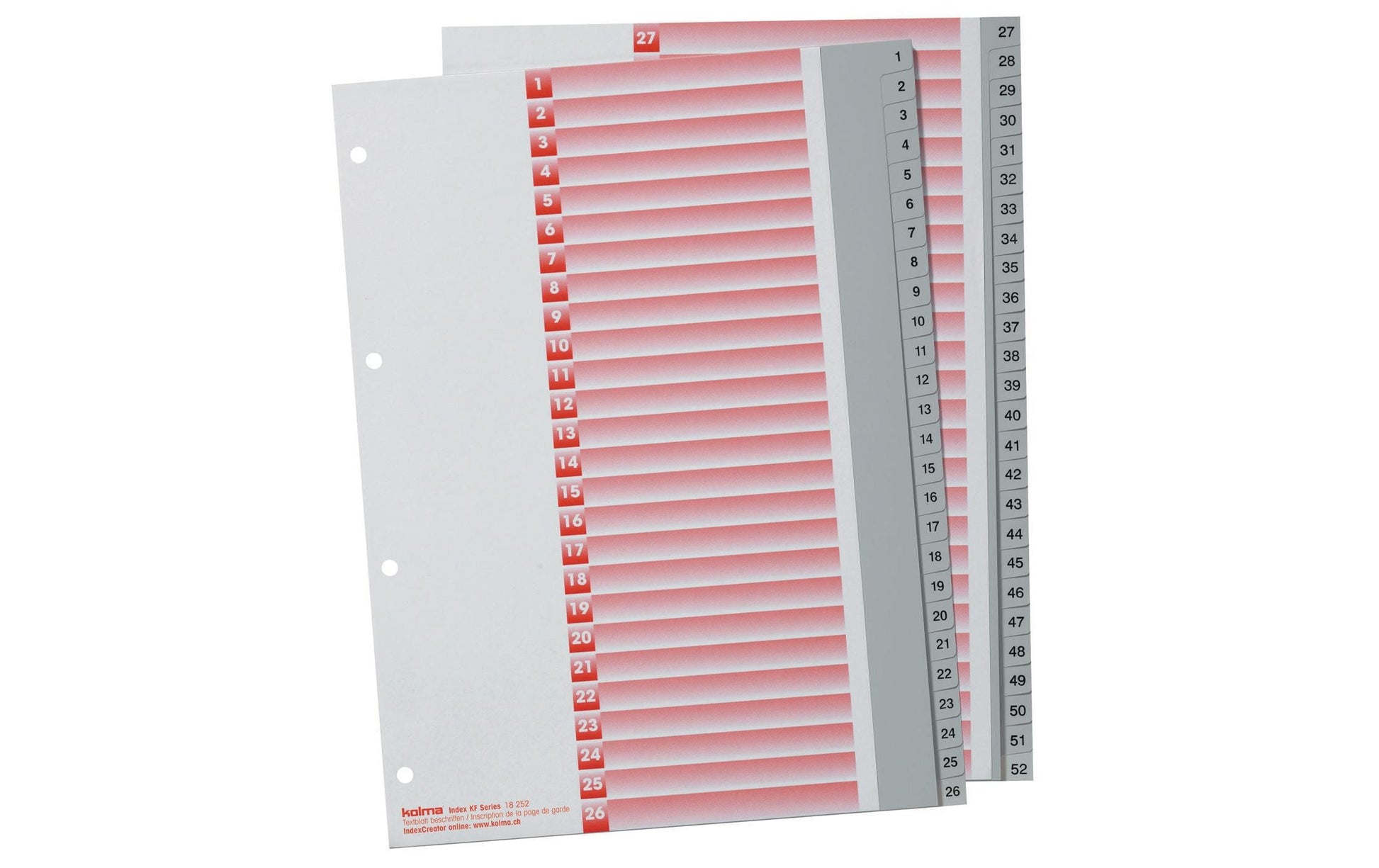 KolmaFlex Register – A4, 52-teilig, PP, grau, vorgedruckt, 4-fach Lochung, für A4-Ordner