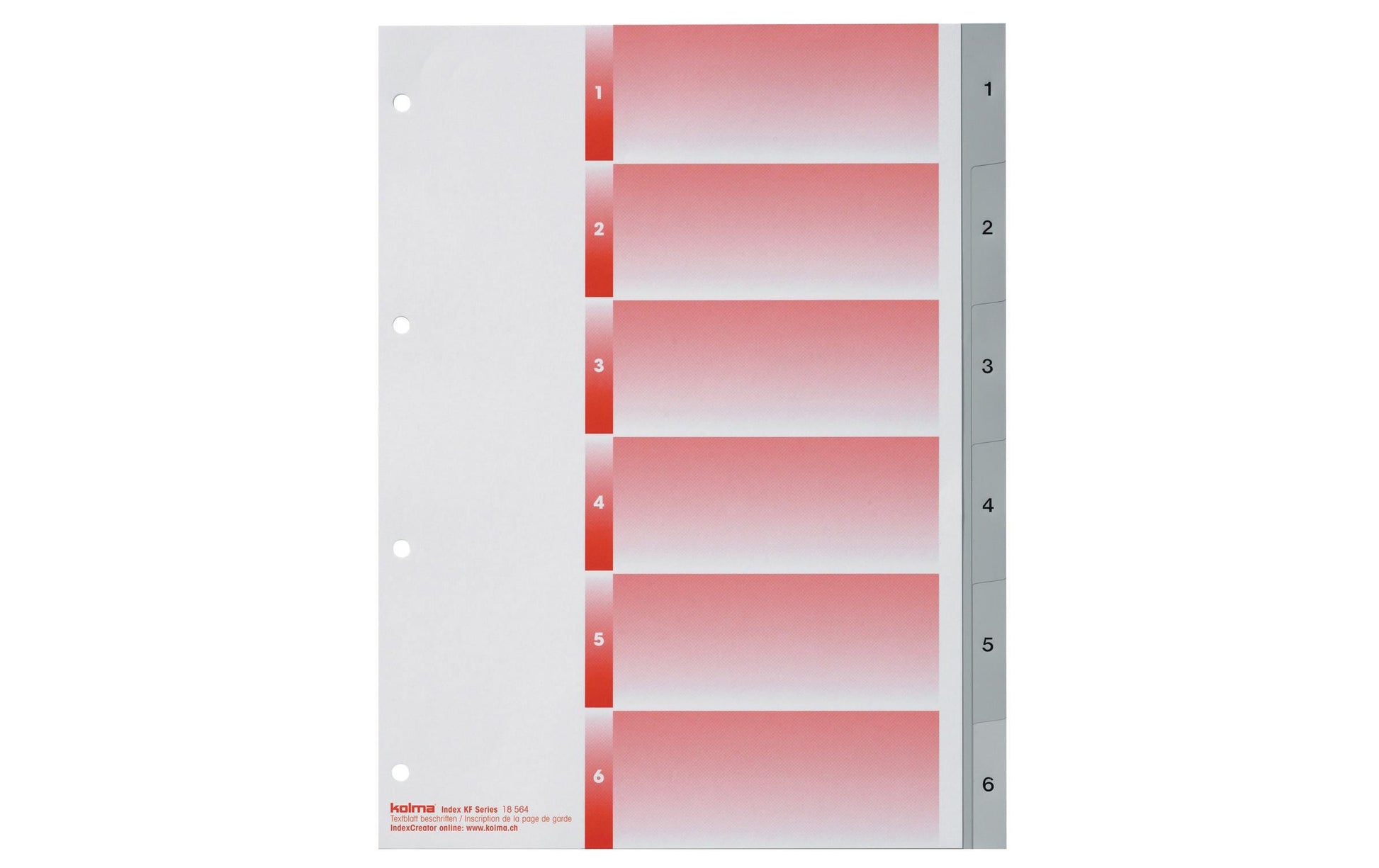 KolmaFlex Register – A4, 6-teilig, PP, grau, vorgedruckt, nummeriert 1–6, 4-fach gelocht, Indexblatt