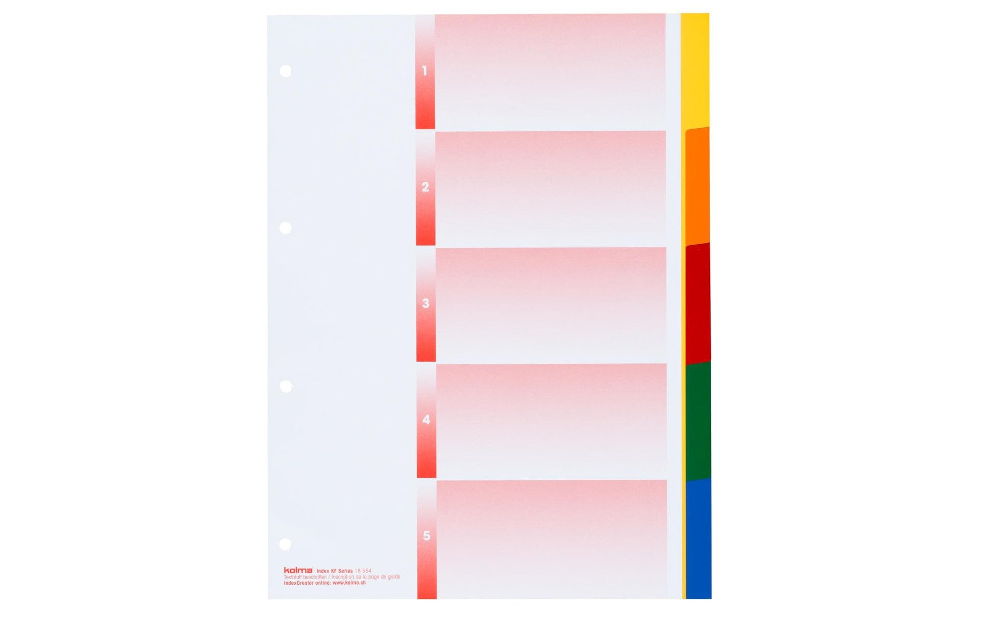 KolmaFlex Register – A4, 5-teilig, PP, farbig, unbedruckt, mit Indexblatt, 4-fach Lochung