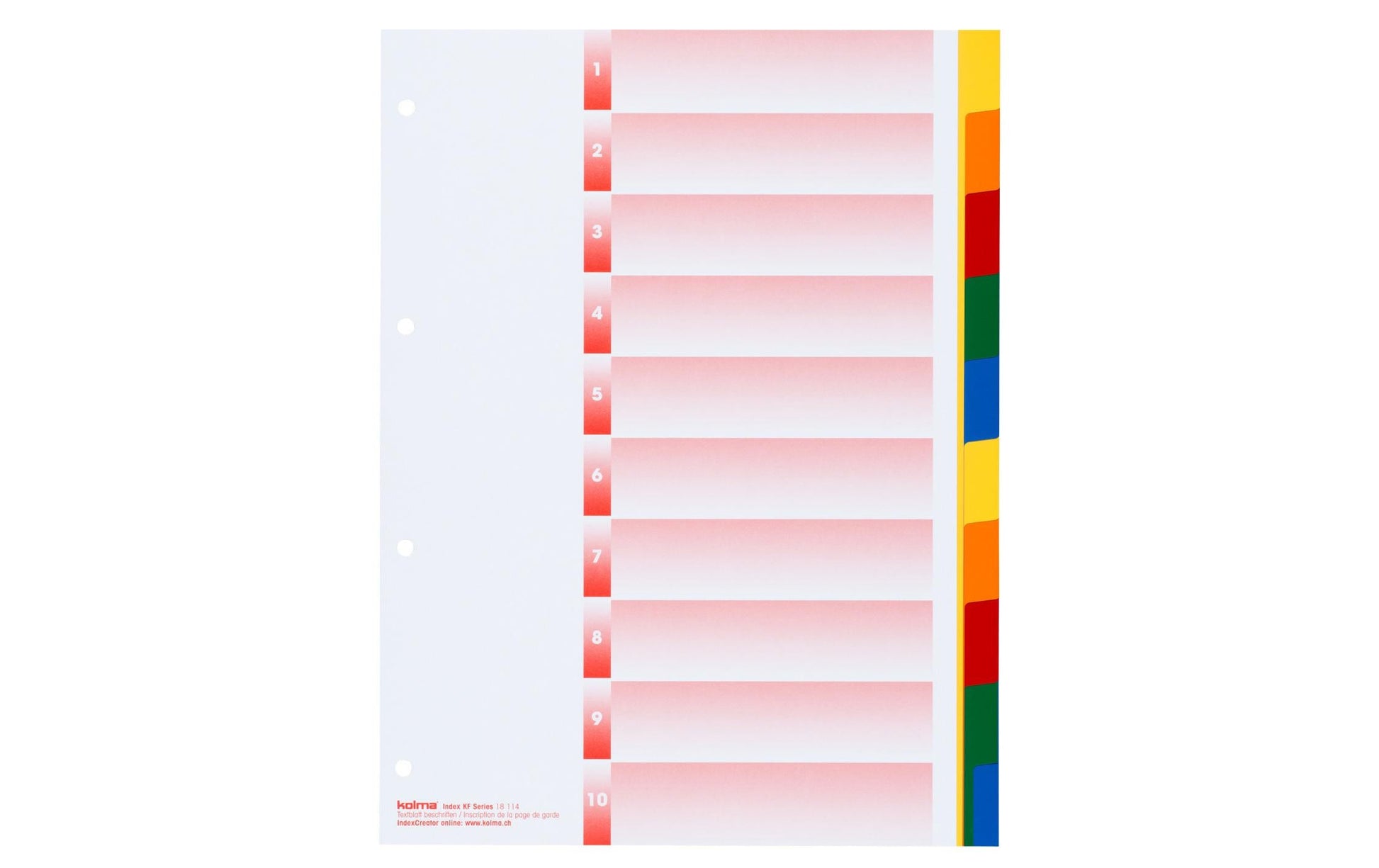 KolmaFlex Register – A4, 10-teilig, PP, farbig, mit Indexblatt, 4-fach Lochung, für A4
