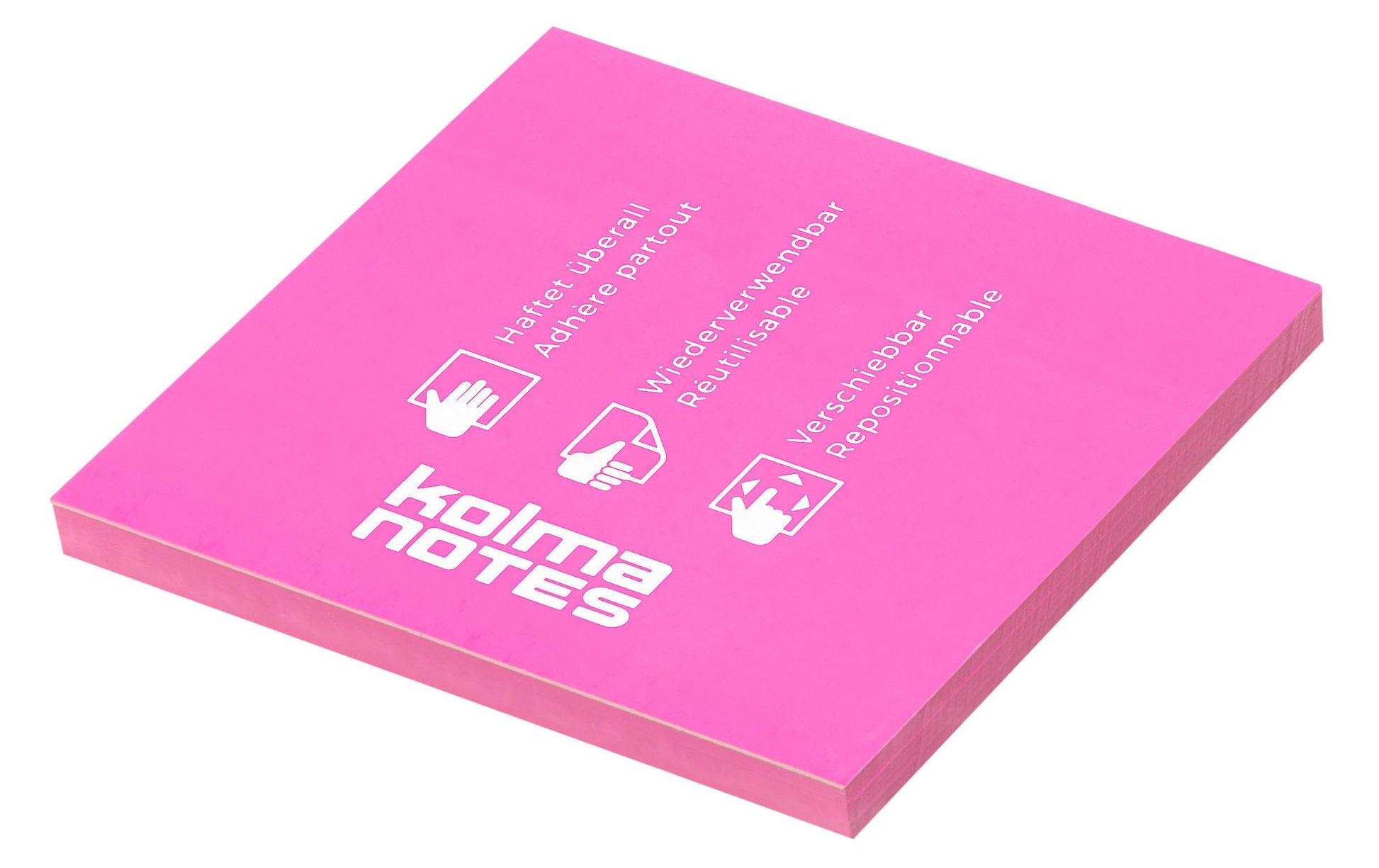 Kolma Haftnotizen – 76×76 mm – Neonpink, 100 Blatt, elektrostatisch, recyclingfähig