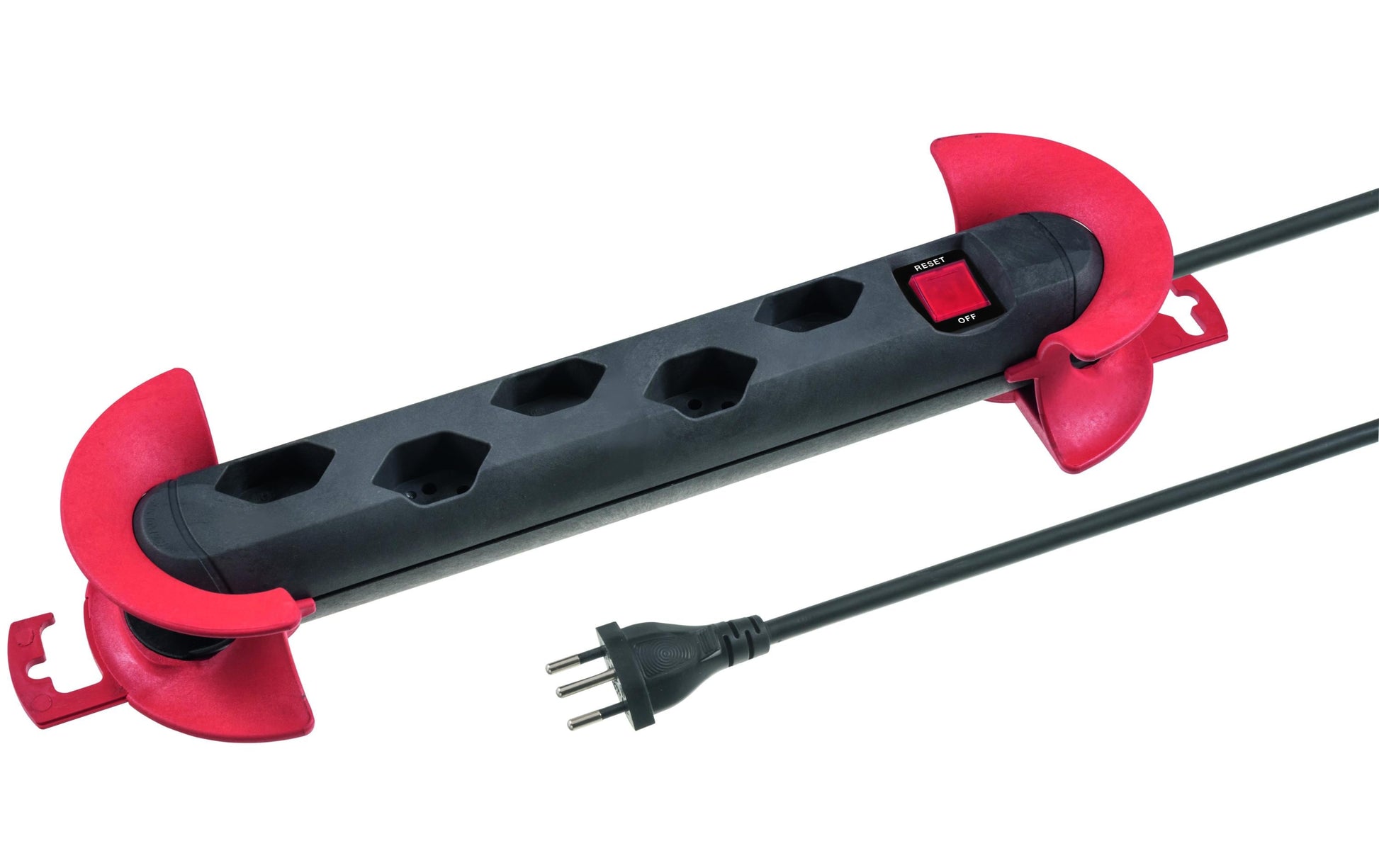 Steffen STEBA STRONG Steckdosenleiste, 5×T13, mit Schalter, 10 m, Wickelvorrichtung, IP20 – Schwarz