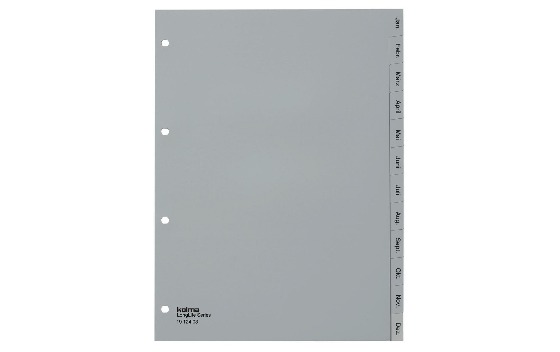 Kolma LongLife Register – A4, 12-teilig, PVC, grau, vorgedruckt, 4-fach Lochung, für A4 hoch