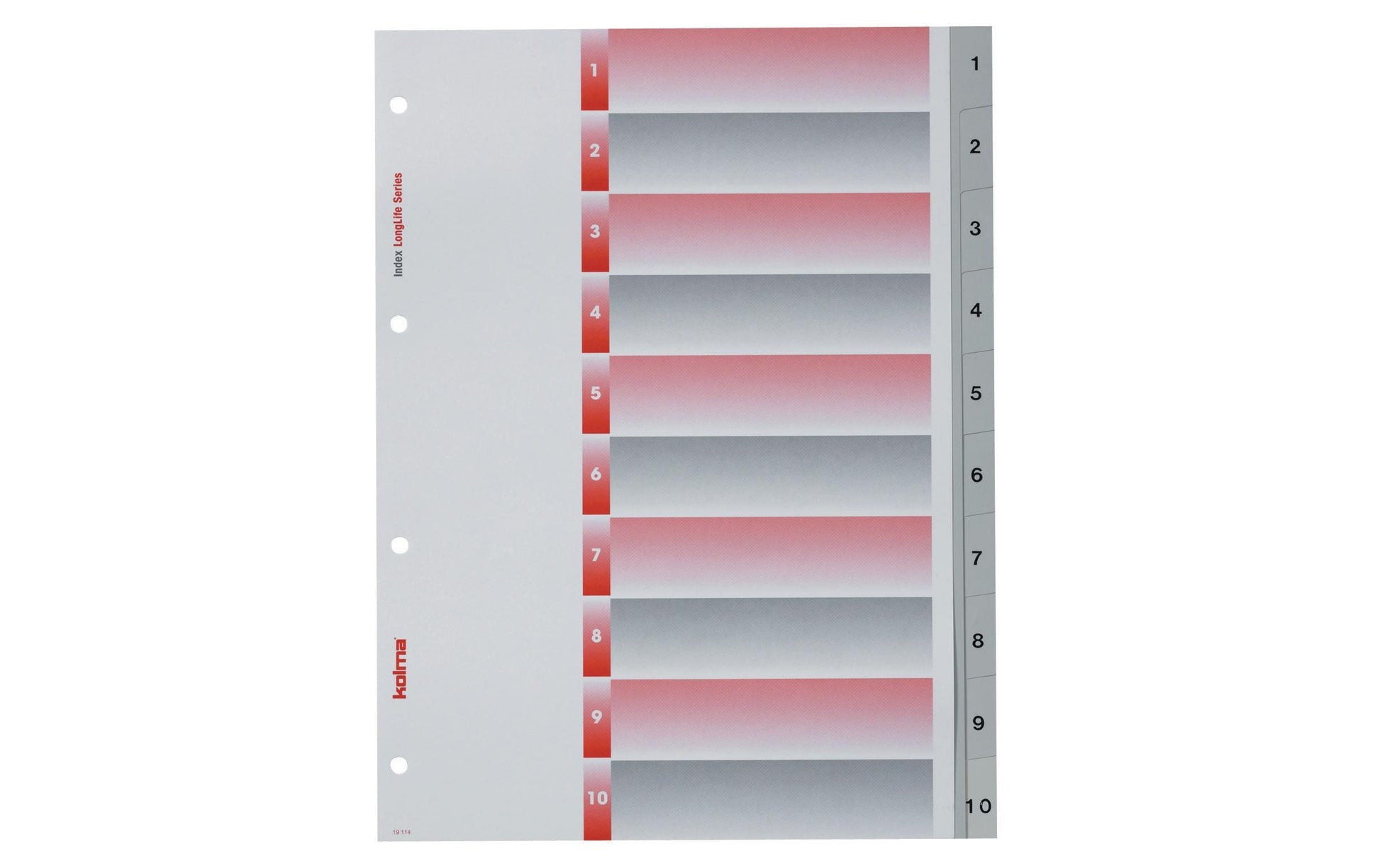 Kolma LongLife Register – 10-teilig, PVC, grau, vorgedruckt, 4-fach Lochung, mit Indexblatt, für A4 hoch