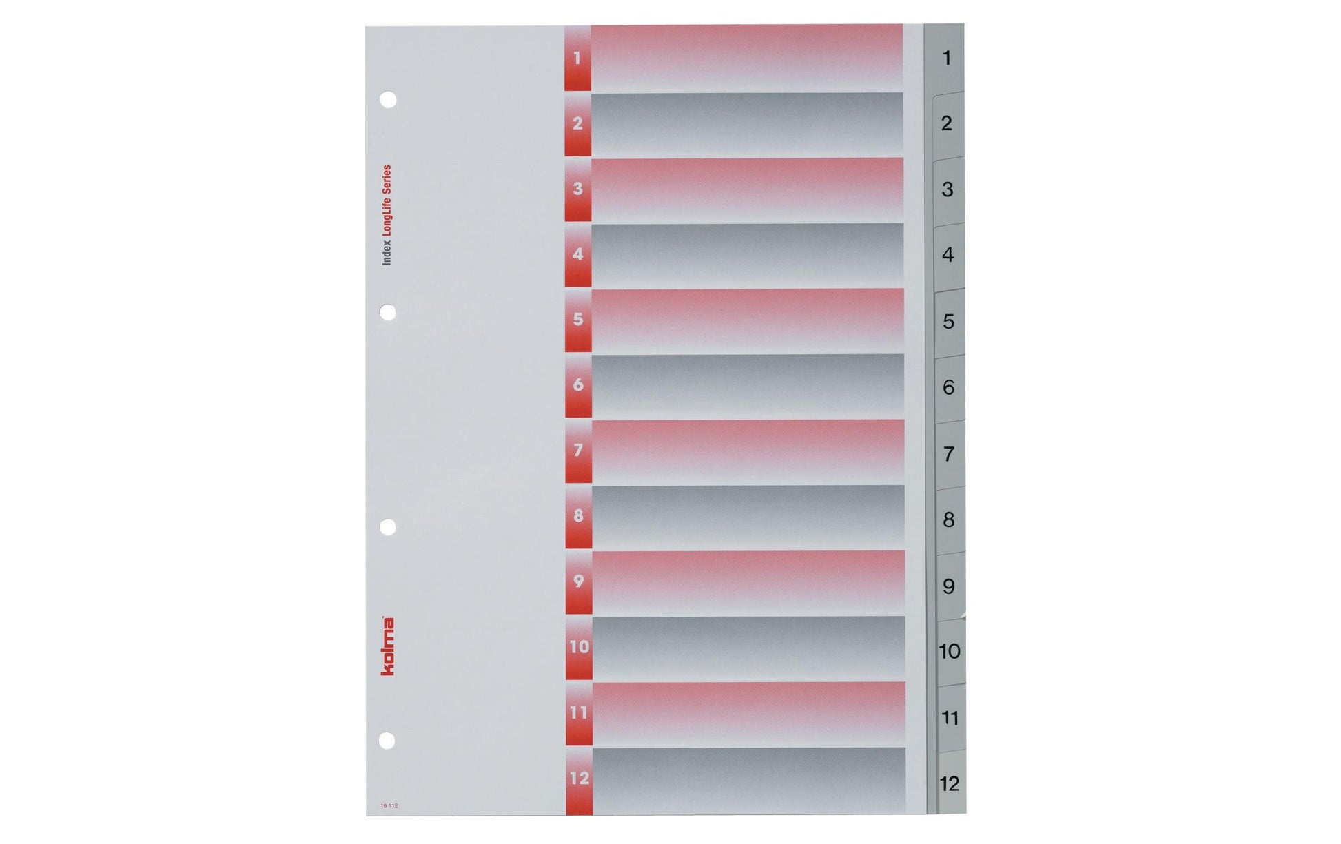 Kolma Register – A4, 12-teilig, PVC, grau, vorgedruckt, 4-fach gelocht, mit Indexblatt