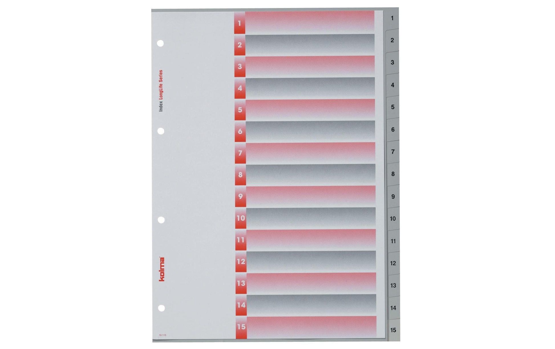 Kolma Register – A4, 15-teilig, PVC, grau, vorgedruckt, 4-fach Lochung, für A4-Ordner