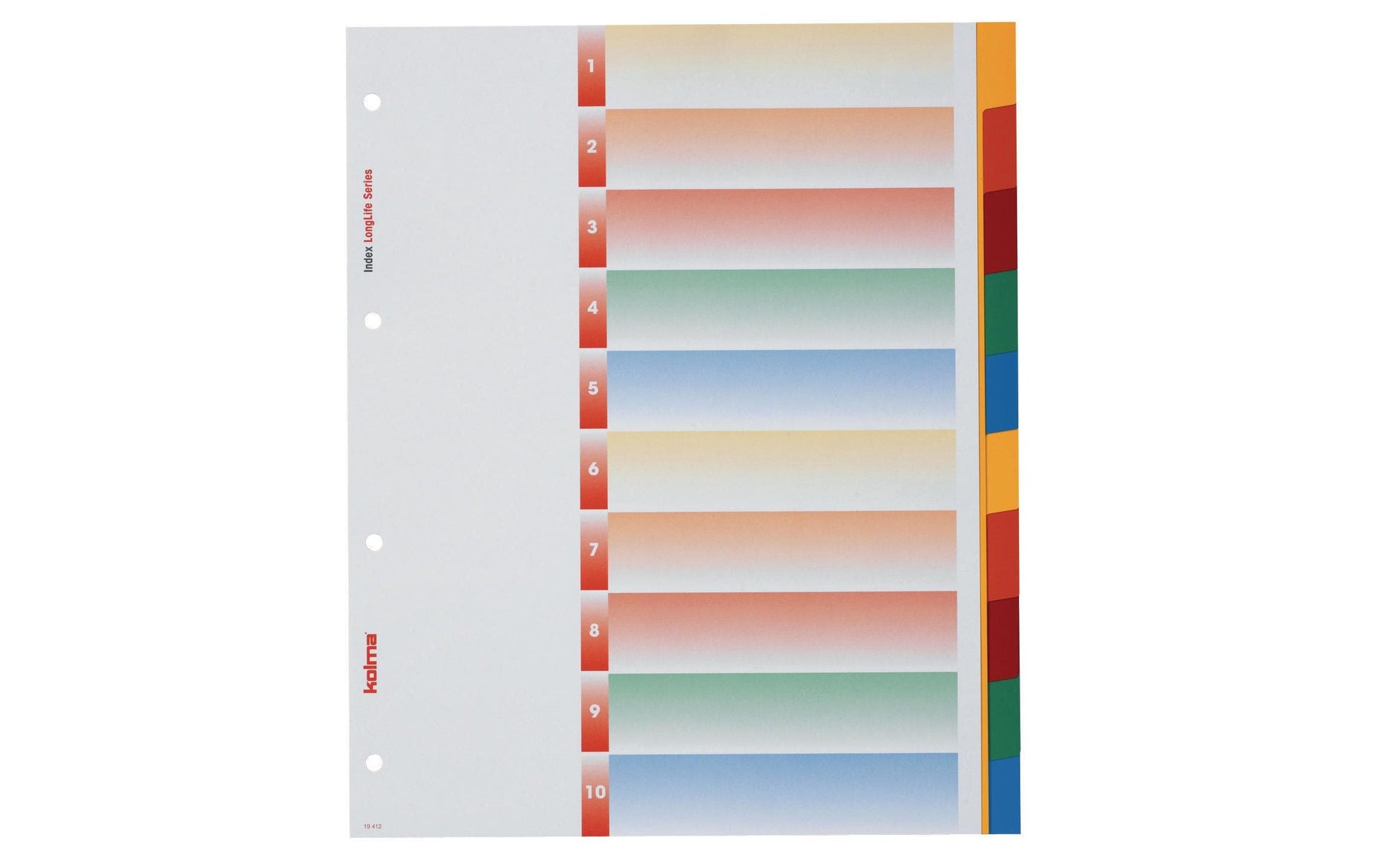 Kolma Register – 10-teilig, PVC, farbig, unbedruckt, mit Indexblatt, für A4