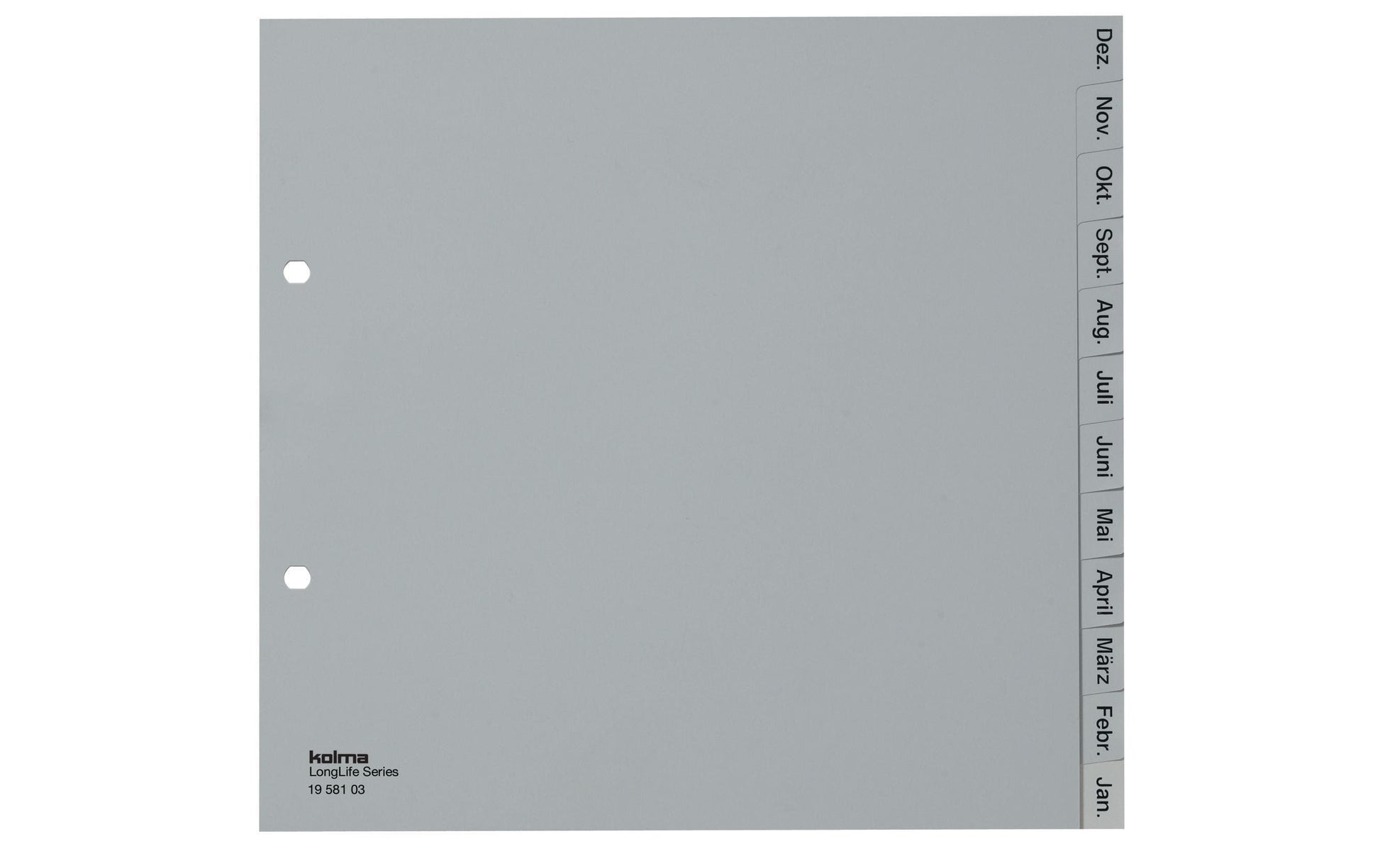 Kolma Register – A4, 12-teilig, PVC, grau, vorgedruckt, teildeckend, 2-fach Lochung