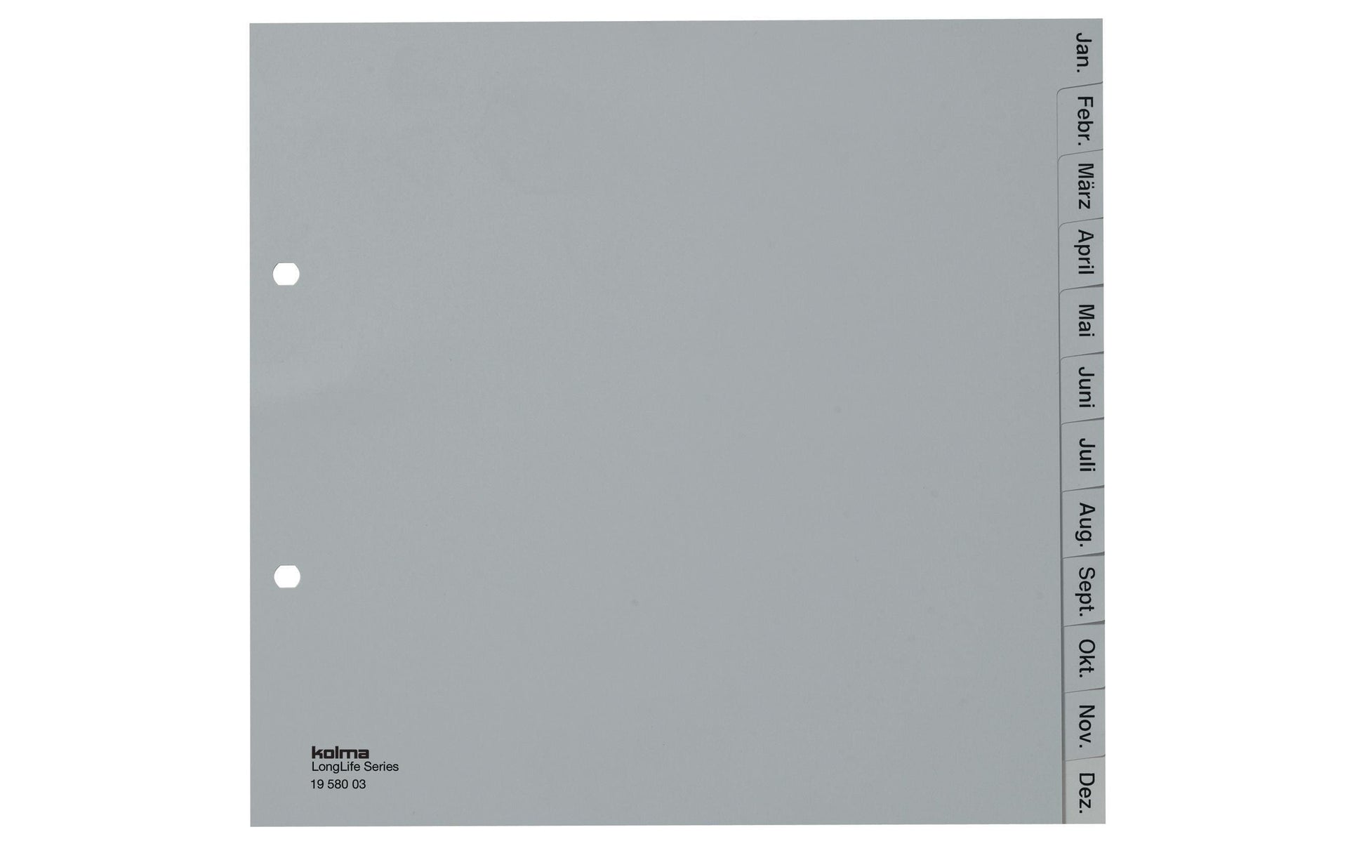 Kolma Register – teildeckend, 12-teilig, PVC, grau, vorgedruckt, 2-Ring, ovale Lochung, für A4 Hochformat