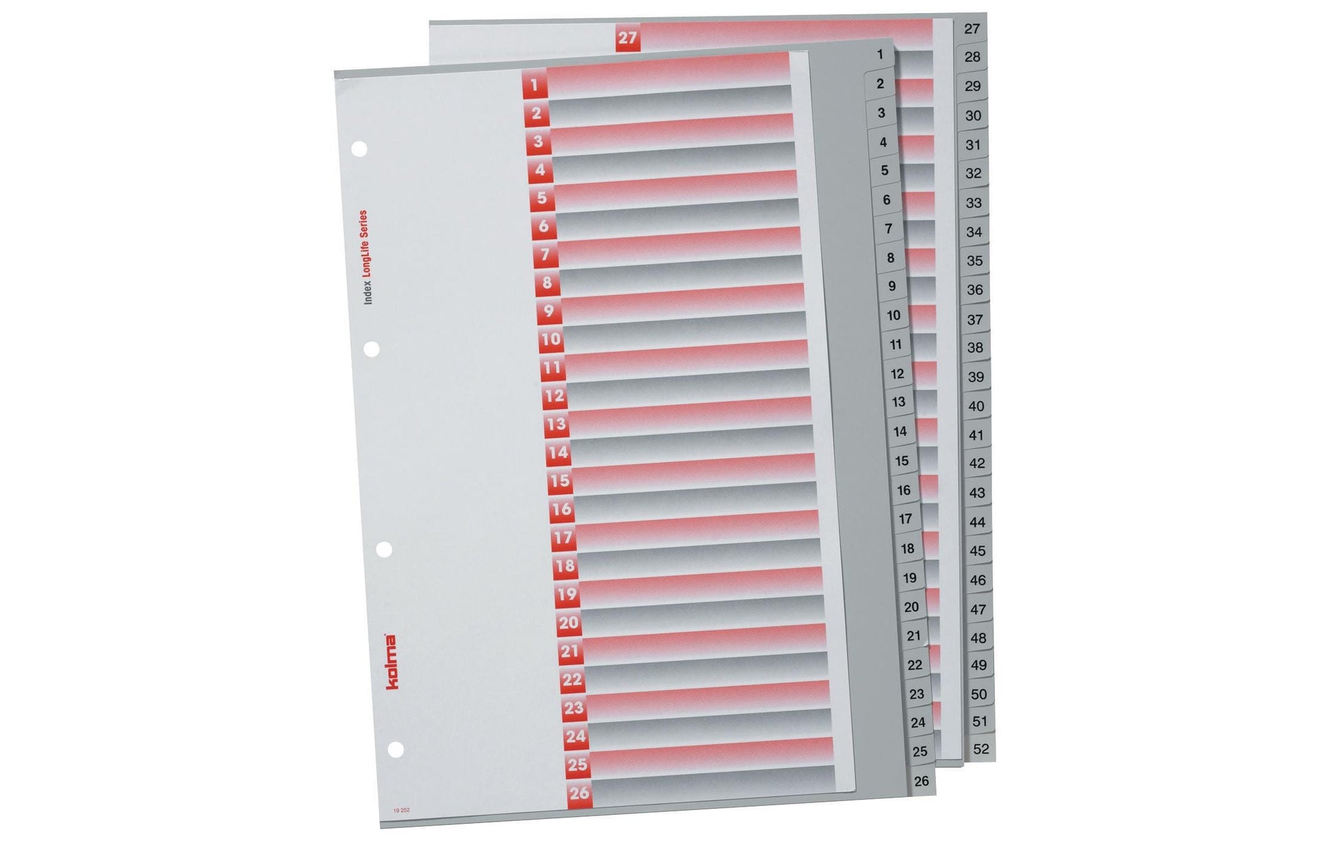 Kolma Register – A4, 52-teilig, PVC, grau, vorgedruckt, 4-fach gelocht, mit Indexblatt, für A4