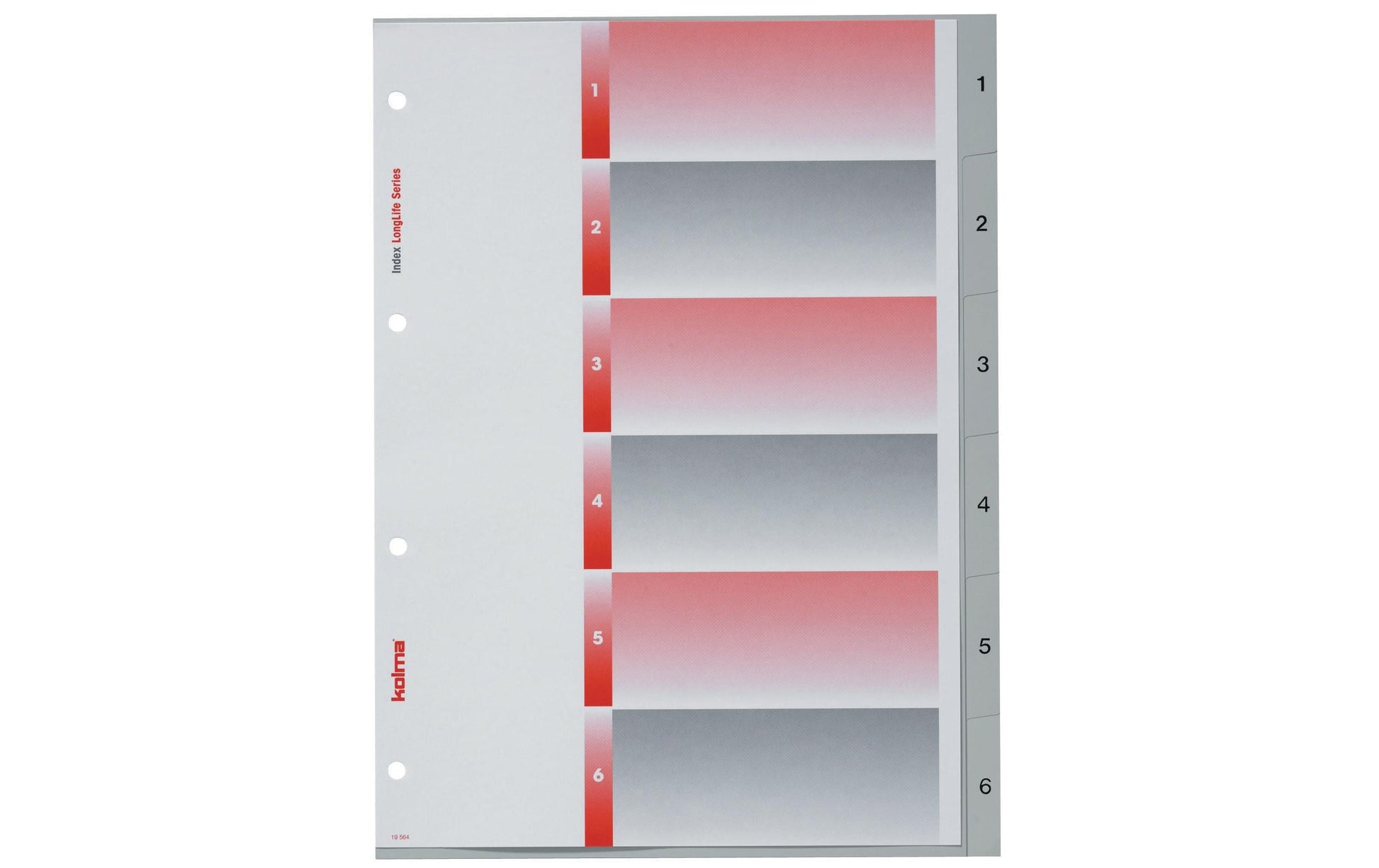 Kolma Register – A4, 6-teilig, Kunststoff, grau, vorgedruckt, Indexblatt, 4-fach Lochung