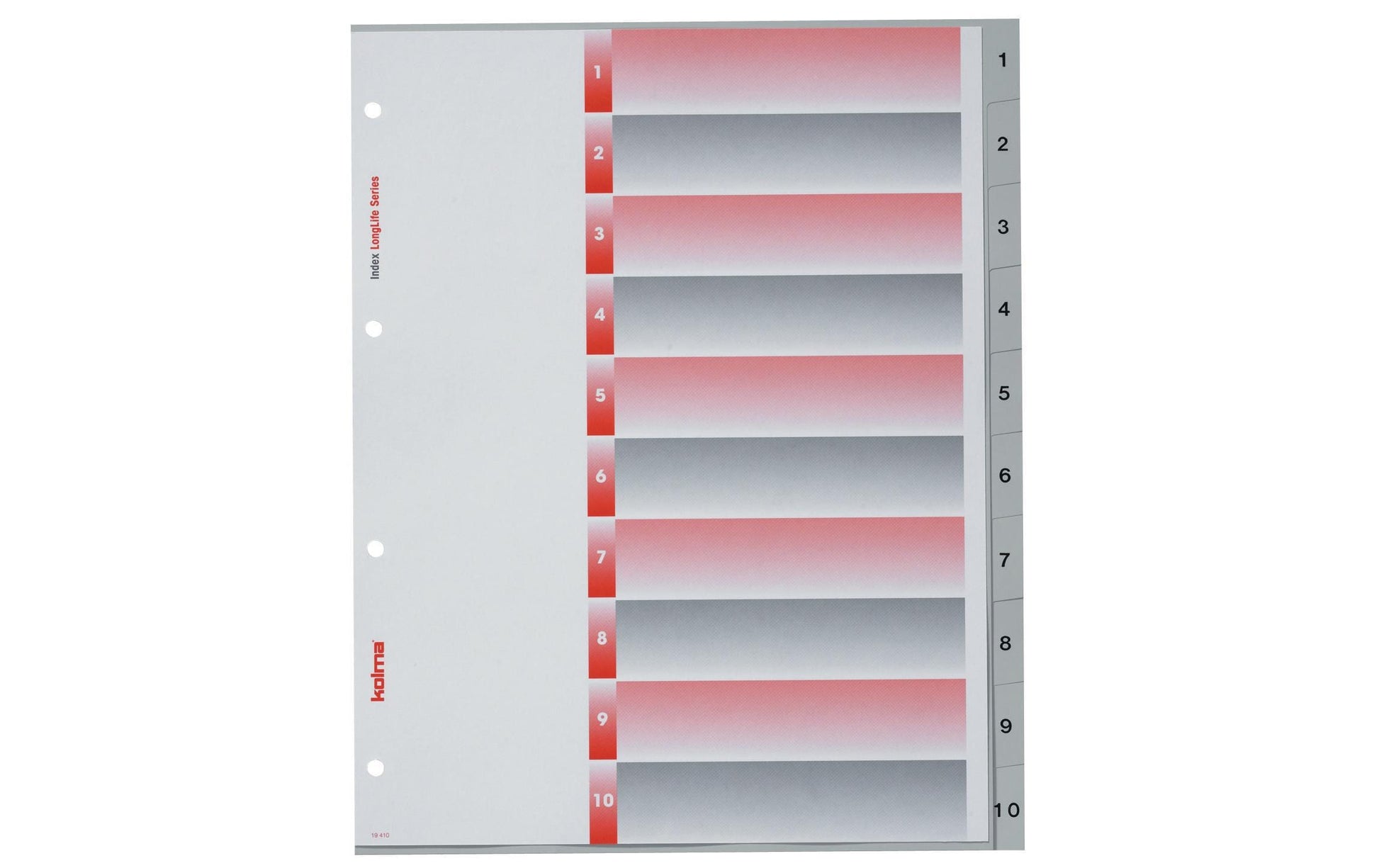 Kolma Register – A4 überbreit, 10-teilig, PVC, grau, vorgedruckt, 4-fach Lochung, für Zeigebuchtaschen
