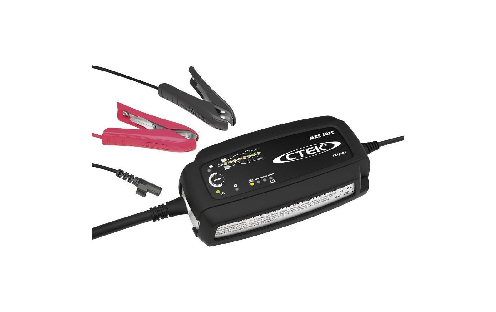CTEK MXS 10EC Batterieladegerät 12 V/10 A – für Blei-Säure (nass, AGM, Gel u. a.), IP65 – schwarz/silber