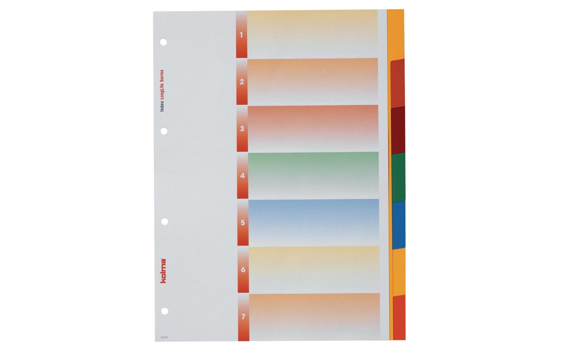 Kolma LongLife Register – A4, 7-teilig, PVC, farbig, unbedruckt, 4-fach Lochung, mit Indexblatt, recyclingfähig