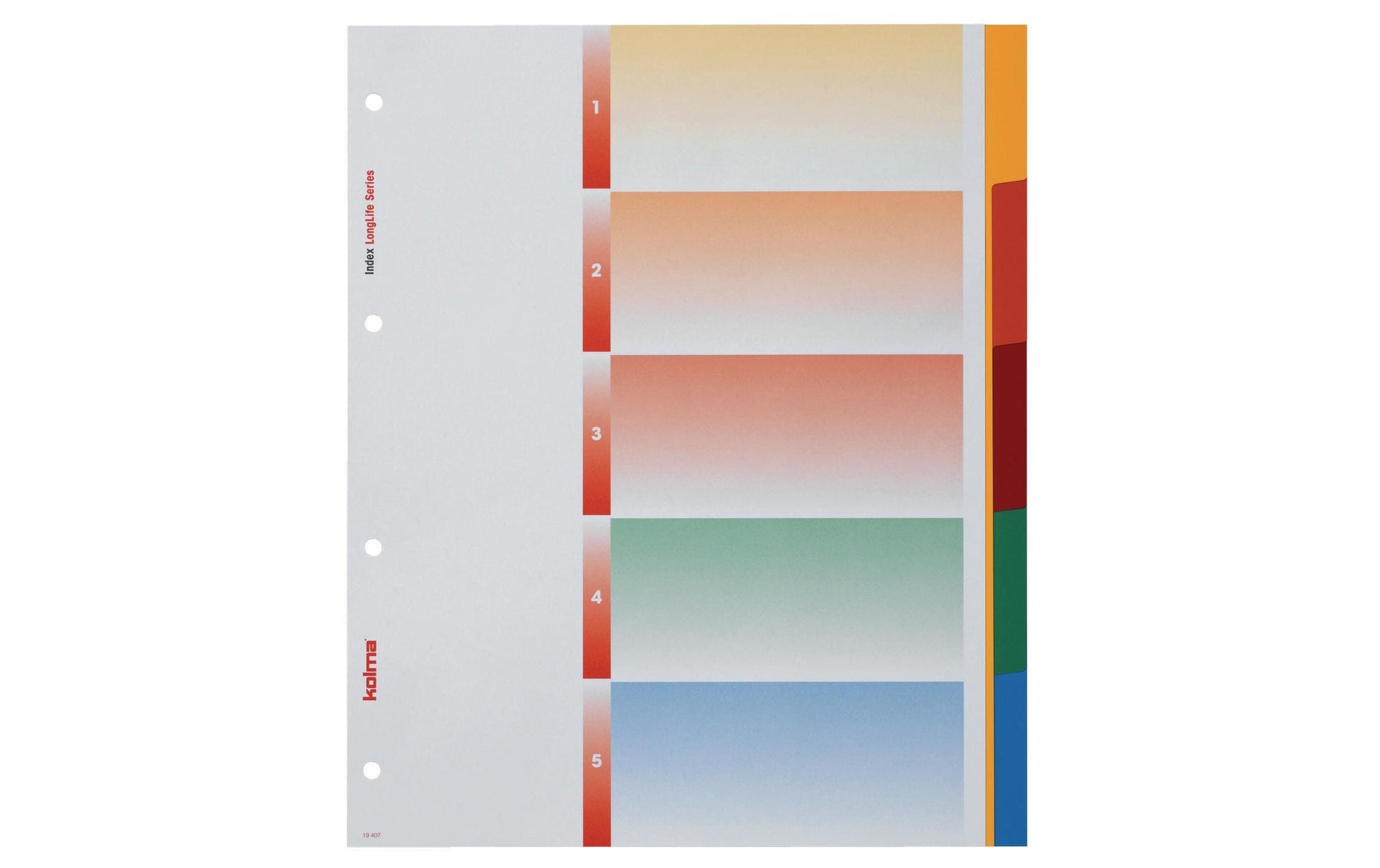 Kolma Register – A4, 5-teilig, PVC, farbig, unbedruckt, mit Indexblatt, 4-fach Lochung, für Zeigebuchtaschen