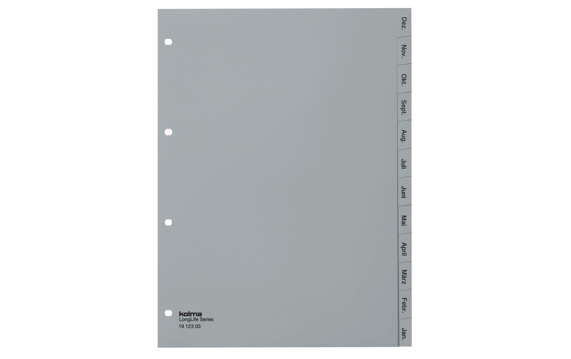 Kolma Register – A4, 12-teilig, PVC, grau, vorgedruckt, 4-fach Lochung