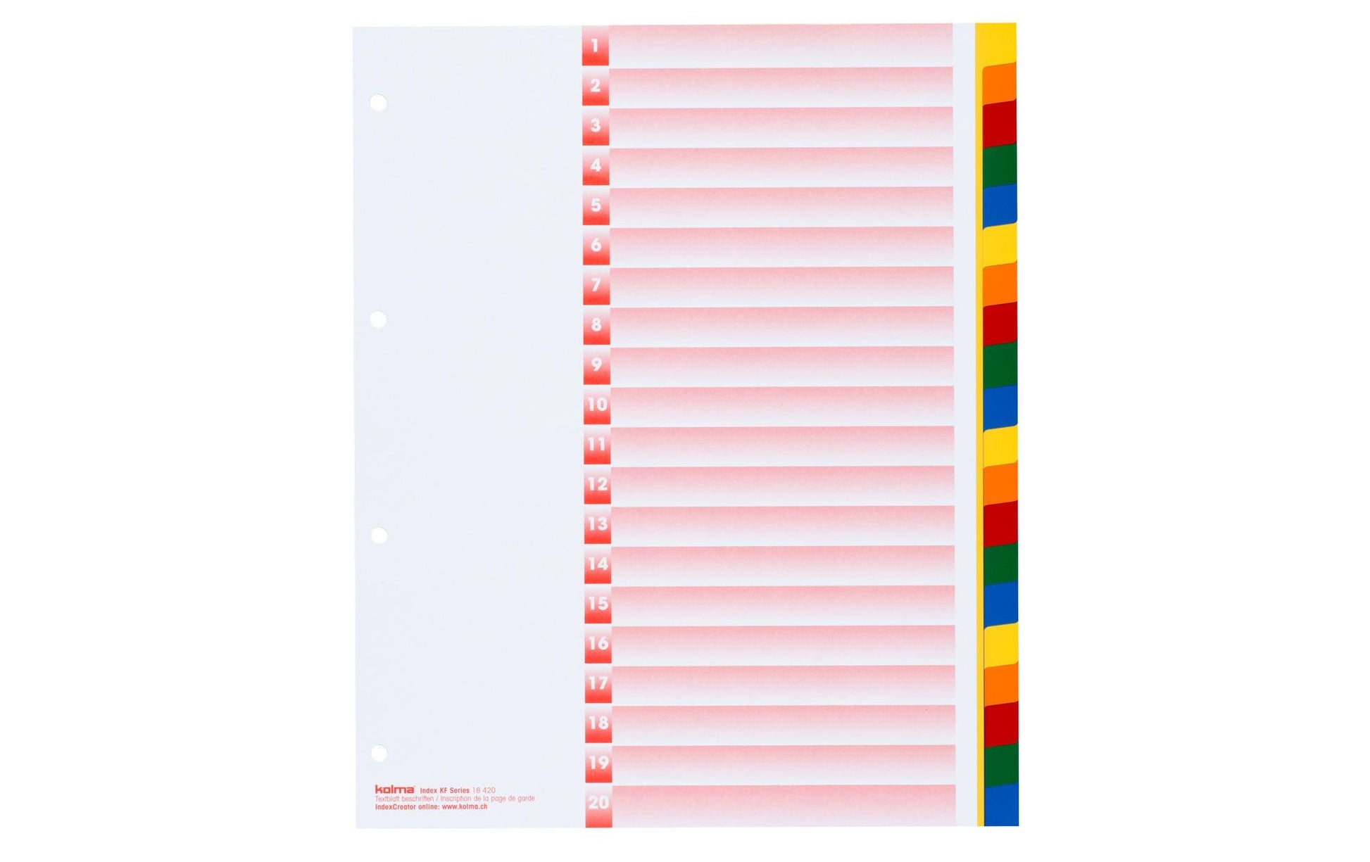 KolmaFlex XL Register – Vollformat überbreit, 20-teilig, PP, farbig, unbedruckt – für Zeigebuchtaschen