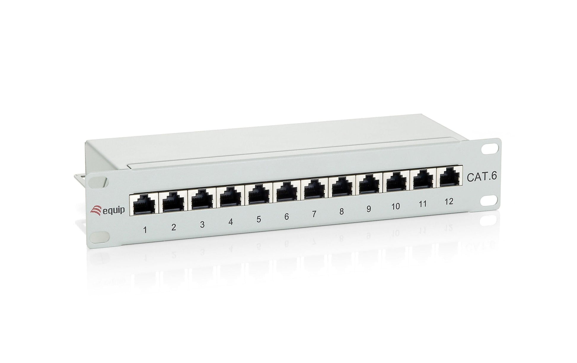 Equip Patchpanel 208014 – Cat 6 geschirmt, LSA-Anschluss, 12× RJ-45, 1U, Grau
