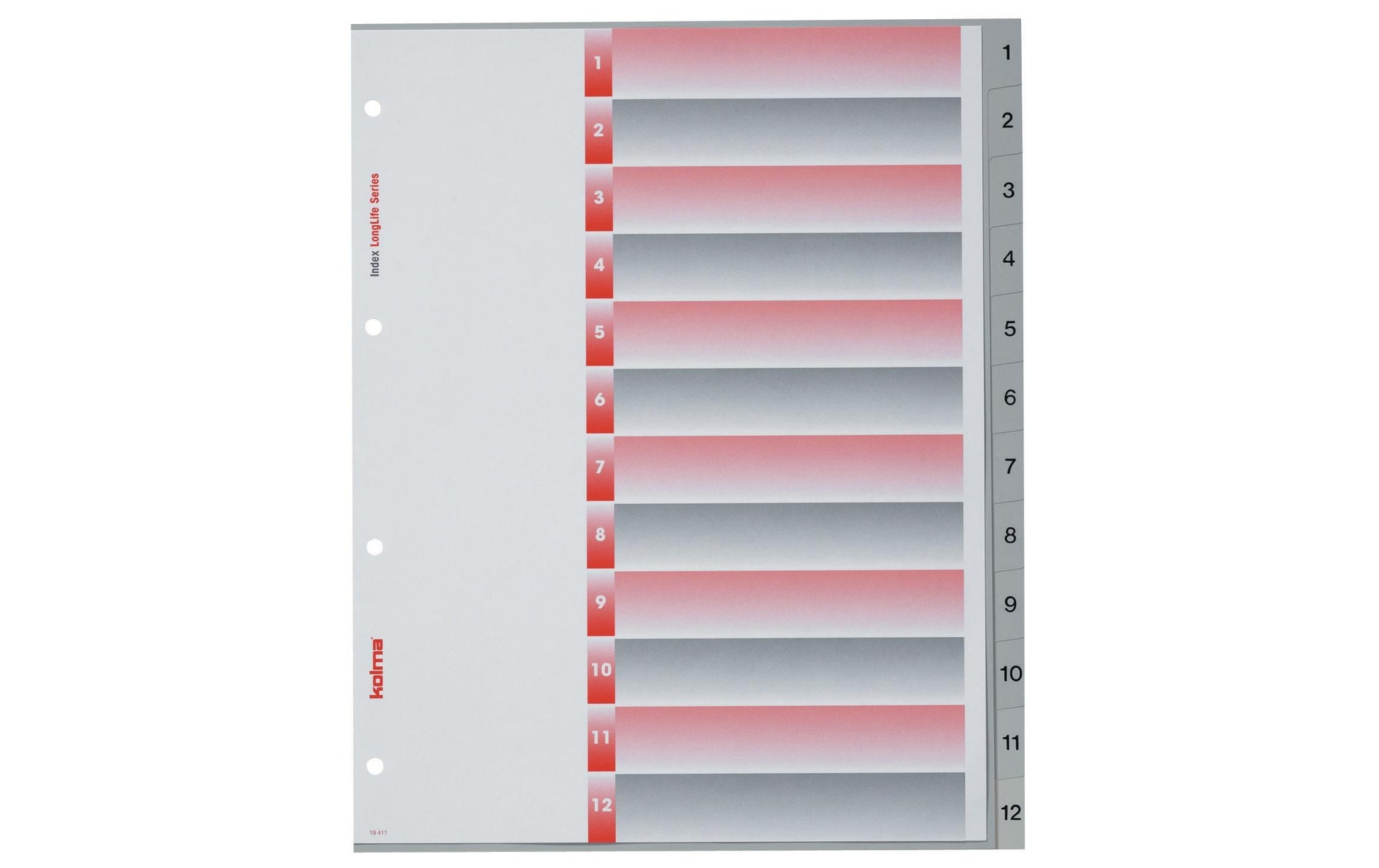 Kolma Register – A4 überbreit, 12-teilig, PVC, grau, vorgedruckt, 4-fach Lochung, für Zeigebuchtaschen