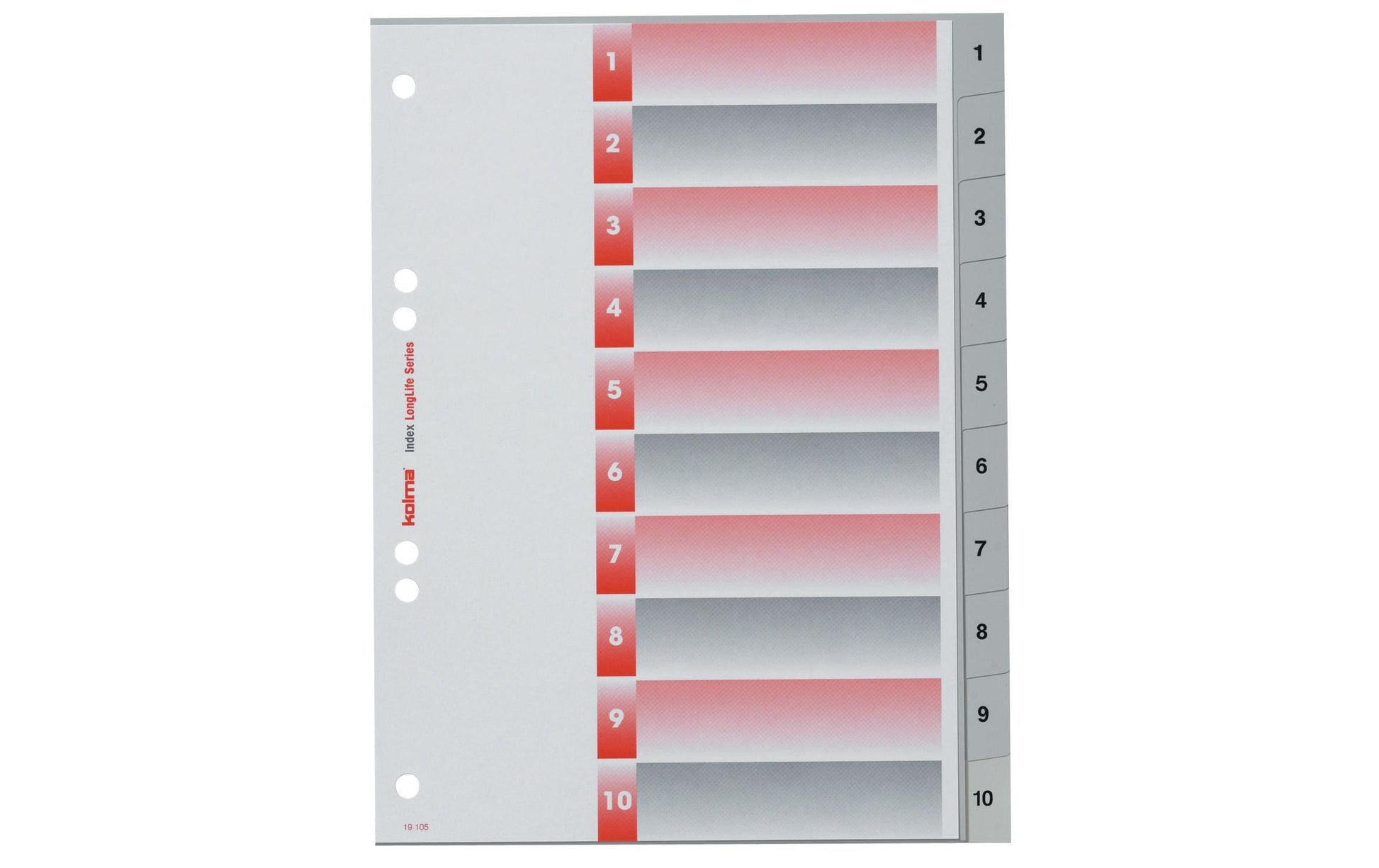 Kolma Register – 10-teilig, PVC, grau, vorgedruckt, mit Indexblatt, 2-fach Lochung, für Formate bis A5 hoch