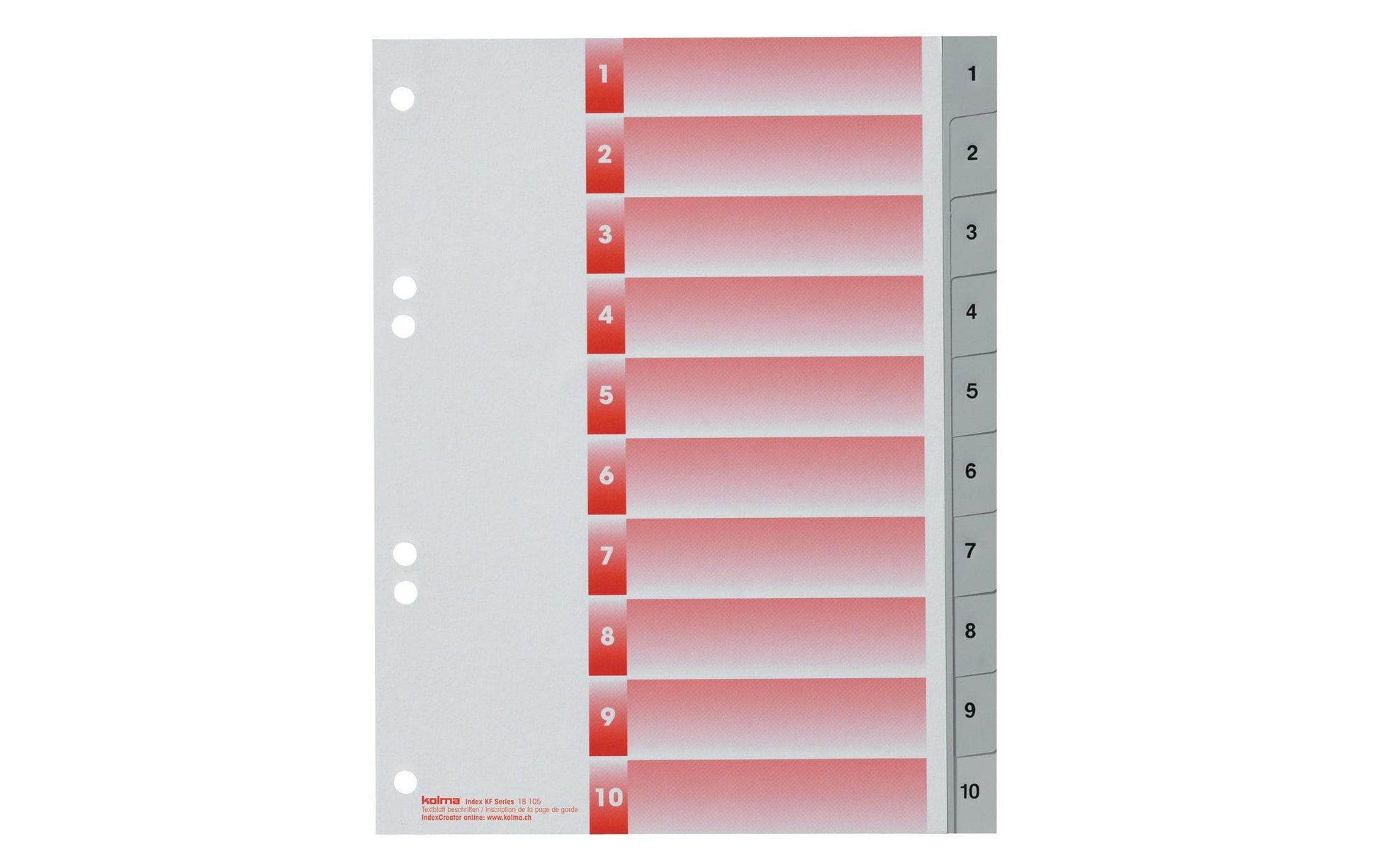 Kolma Register – 10-teilig, PP, grau, vorgedruckt, mit Indexblatt, 2-fach gelocht, für Formate bis A5