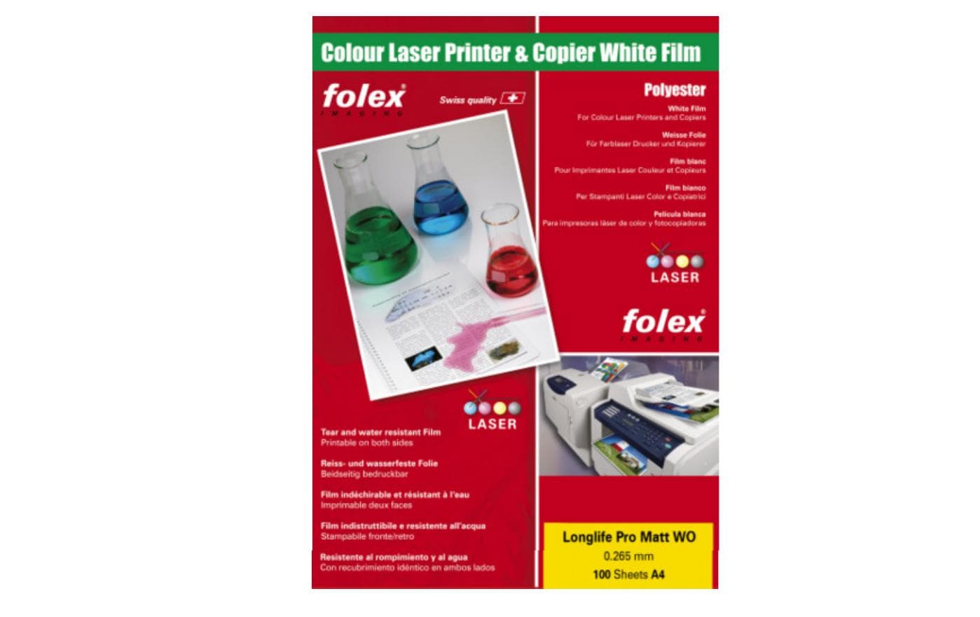 Folex Spezialfolie – für Laserdrucker, A4 (210×297 mm), 100 Blatt